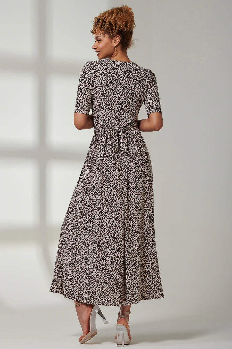 Kenzie Half Sleeve Jersey Maxi Dress - Neutral Animal Print Flowy Beach Dress for Women | Summer Vacation, Boho Chic Outfit, Casual Daywear