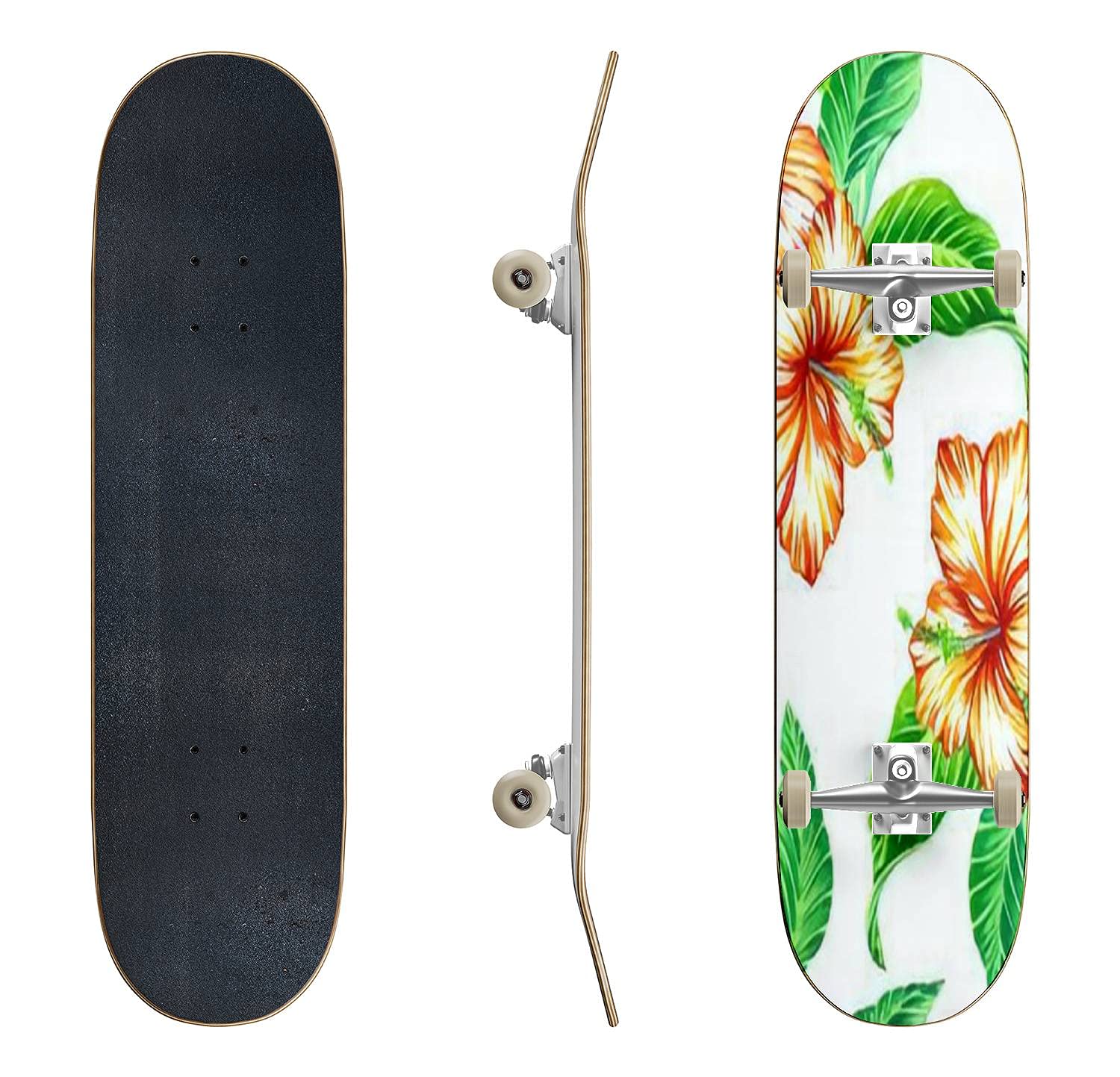 Premium Hibiscus Skateboard - Classic Concave Design for Beginners & Professionals | Longboard for Extreme Sports & Teen Gifts | Perfect for Street Skating, Commuting & Outdoor Adventures