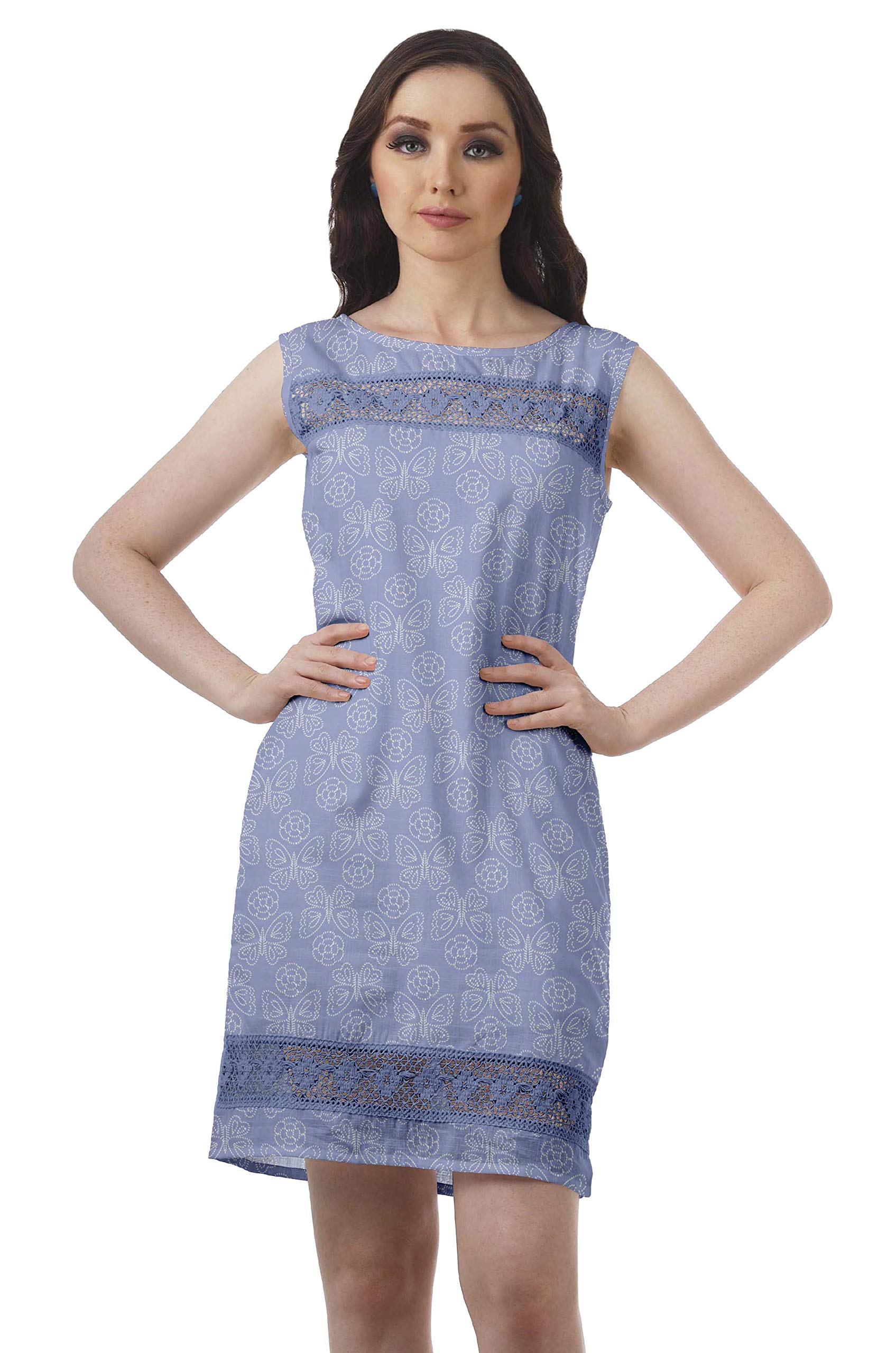 Moomaya Women's Sleeveless Lace Shift Dress - Floral Printed Casual Short Dress for Summer, Parties & Beach Wear