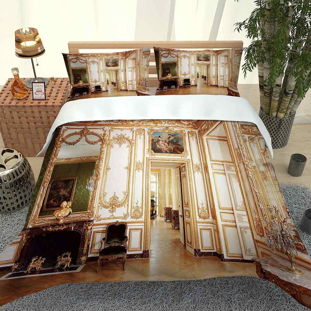 Premium Queen Duvet Cover Set 90x90 Inches - Modern European Golden Design Soft Microfiber Bedding with Zipper Closure & Corner Ties + 2 Pillow Shams | Luxury Hotel Style Bedroom Decor for Master Bedroom, Guest Room & Airbnb