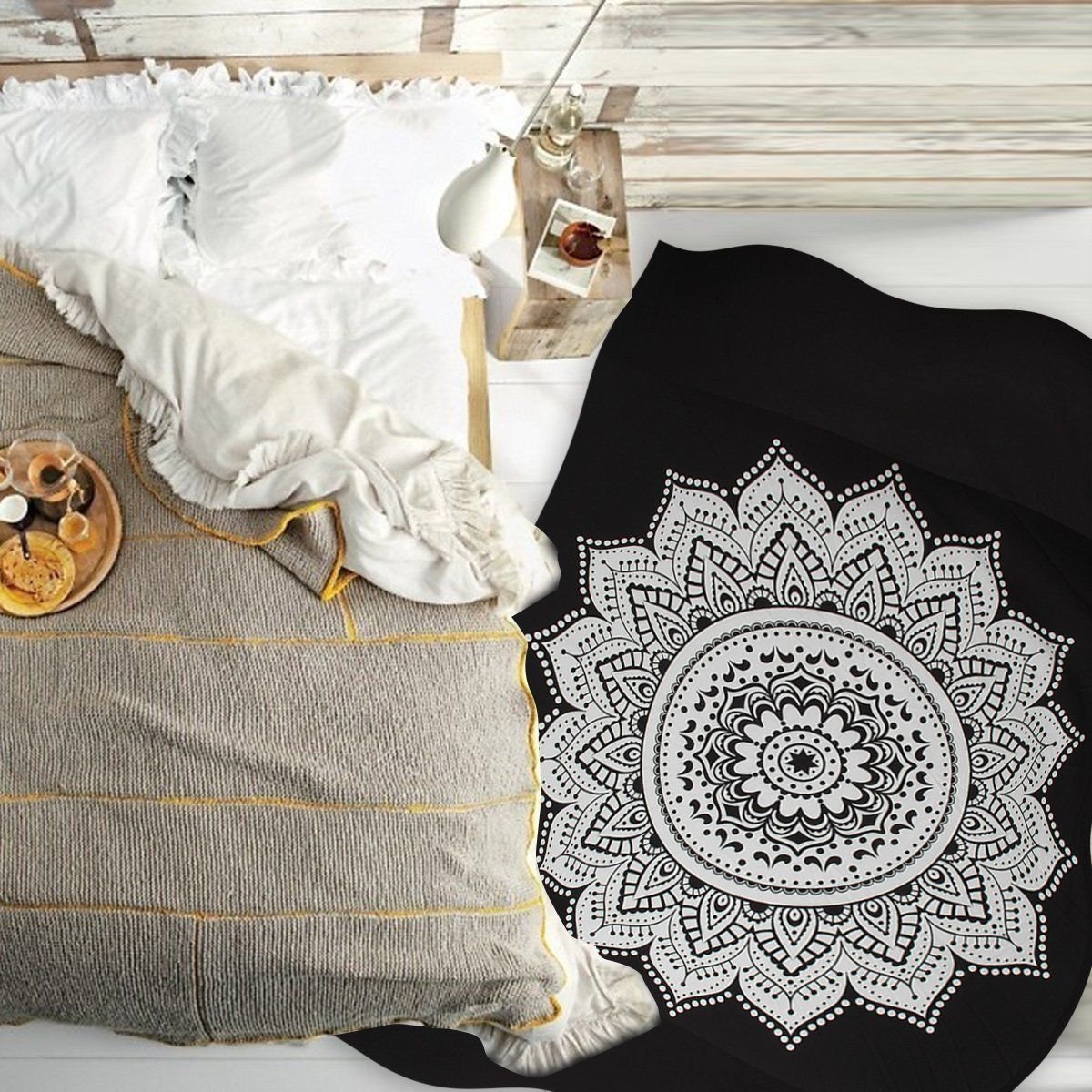 GDONLINE Ombre Mandala Cotton Tapestry Wall Hanging - Boho Home Decor for Bedroom, Dorm, Yoga Studio - Hippie Table Cover, Sofa Throw, Beach Blanket & Meditation Space Decor
