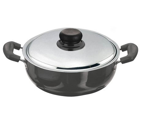 Premium Vinod Hard Anodized Deep Kadai with Stainless Steel Lid - 3.5L Indian Cooking Pot with Lid, Nonstick Wok for Sauteing, Frying & Simmering - Perfect for Indian Curry, Stir Fry & Deep Frying