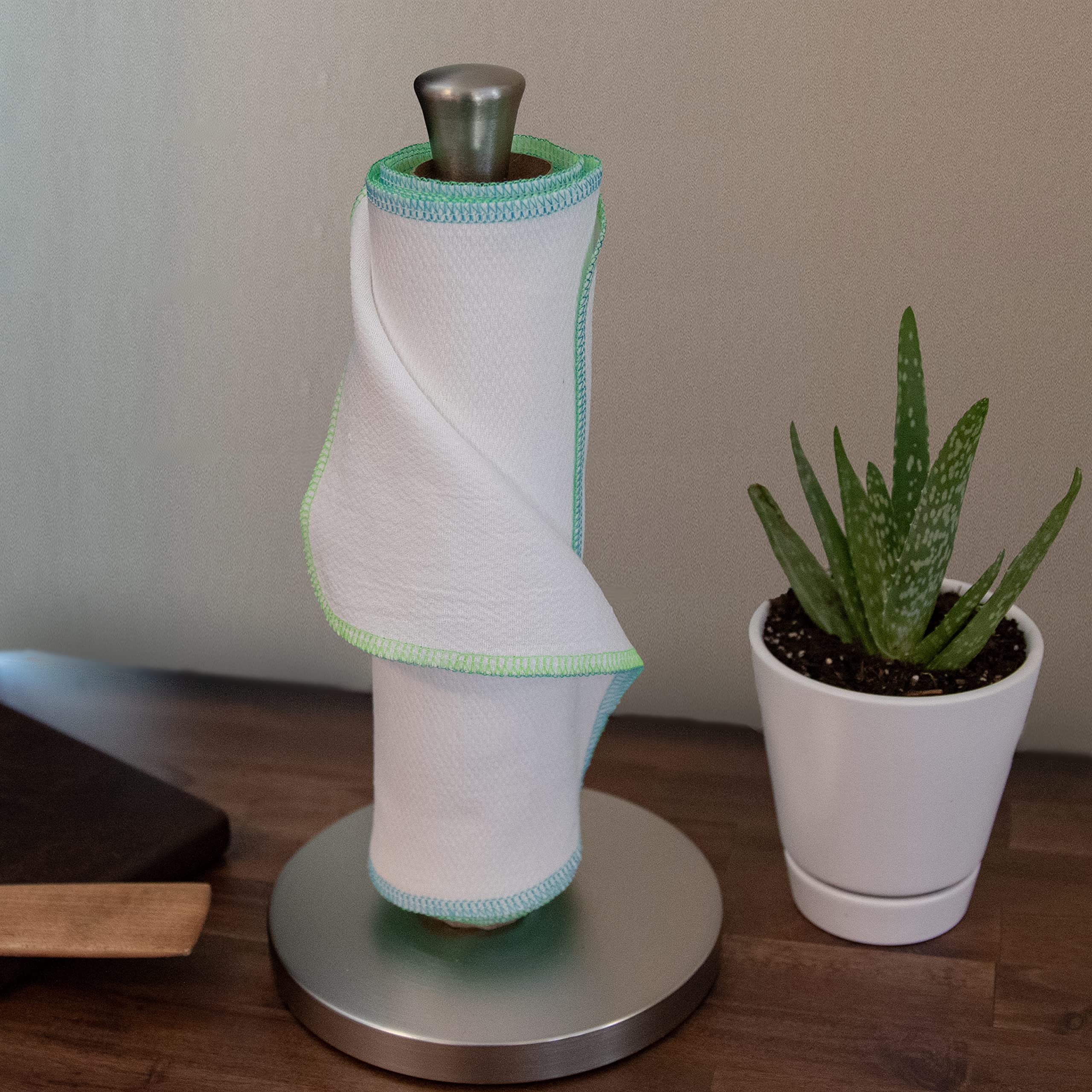 Eco-Friendly Reusable Paper Towels - 12 Pack Washable Kitchen Towels for Cleaning & Spills (Mint Bright White) | Sustainable Alternative to Disposable Paper Towels for Home & Office Use