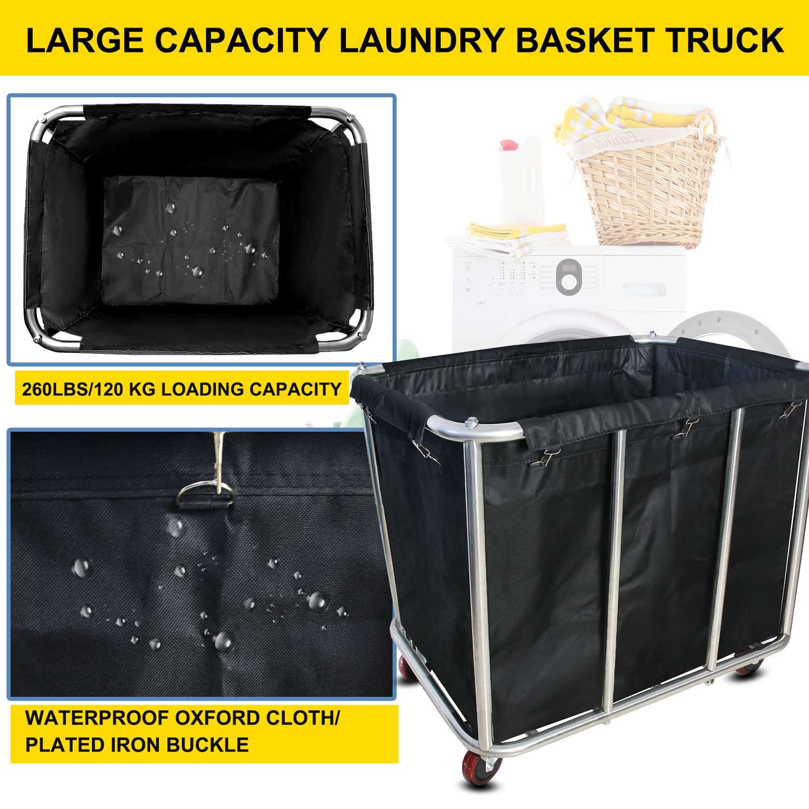 Commercial Laundry Cart - 11.35 Bushel (105 Gallon) Heavy Duty Rolling Laundry Hamper with 4