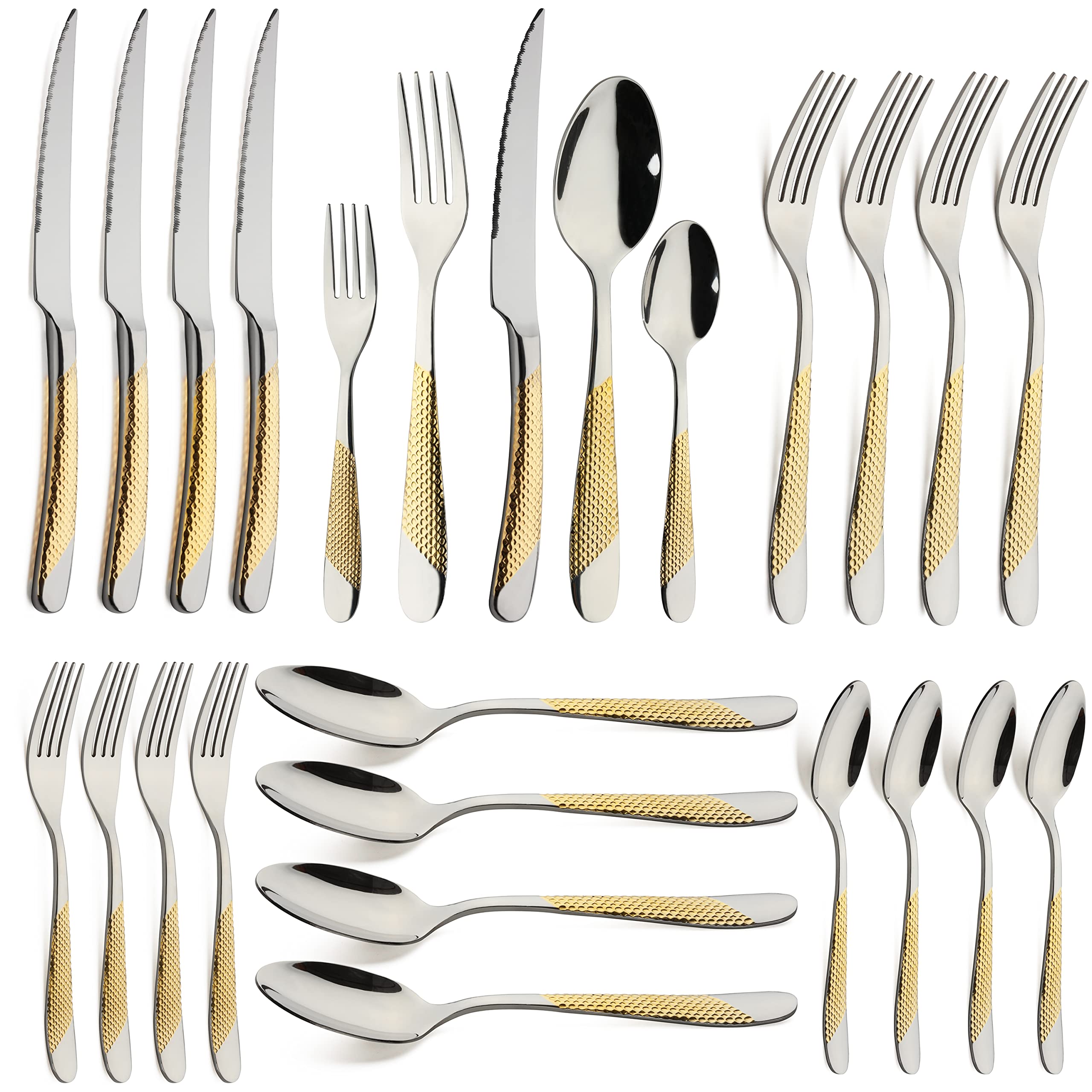 20-Piece Stainless Steel Flatware Set - Gold Silverware Cutlery Set Service for 4 - Includes Knives, Spoons & Forks - Elegant Kitchen Tableware for Home, Restaurant & Dinner Parties - Durable & Dishwasher Safe Utensils for Everyday Use & Special Occasions