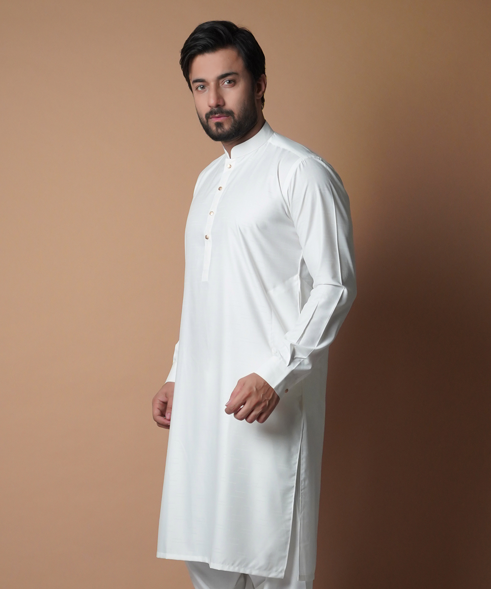 Elegant Ivory Textured Shalwar Kameez - Traditional Pakistani Outfit for Women | Perfect for Weddings, Festivals & Special Occasions