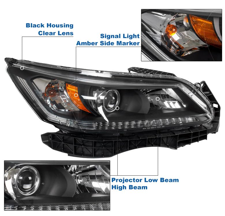 2013-2015 Honda Accord Sedan 4DR Black Projector Headlights - High Performance LED Headlamps for Night Driving & Enhanced Visibility