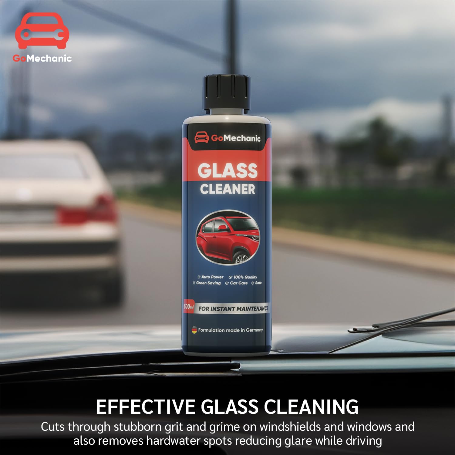 GoMechanic Premium Glass Cleaner – Streak-Free, Ammonia-Free Formula for Windows, Mirrors & Auto Glass – Fast-Acting, Residue-Free Shine on All Surfaces – Ideal for Home, Office & Car Cleaning (SE_CC_008)