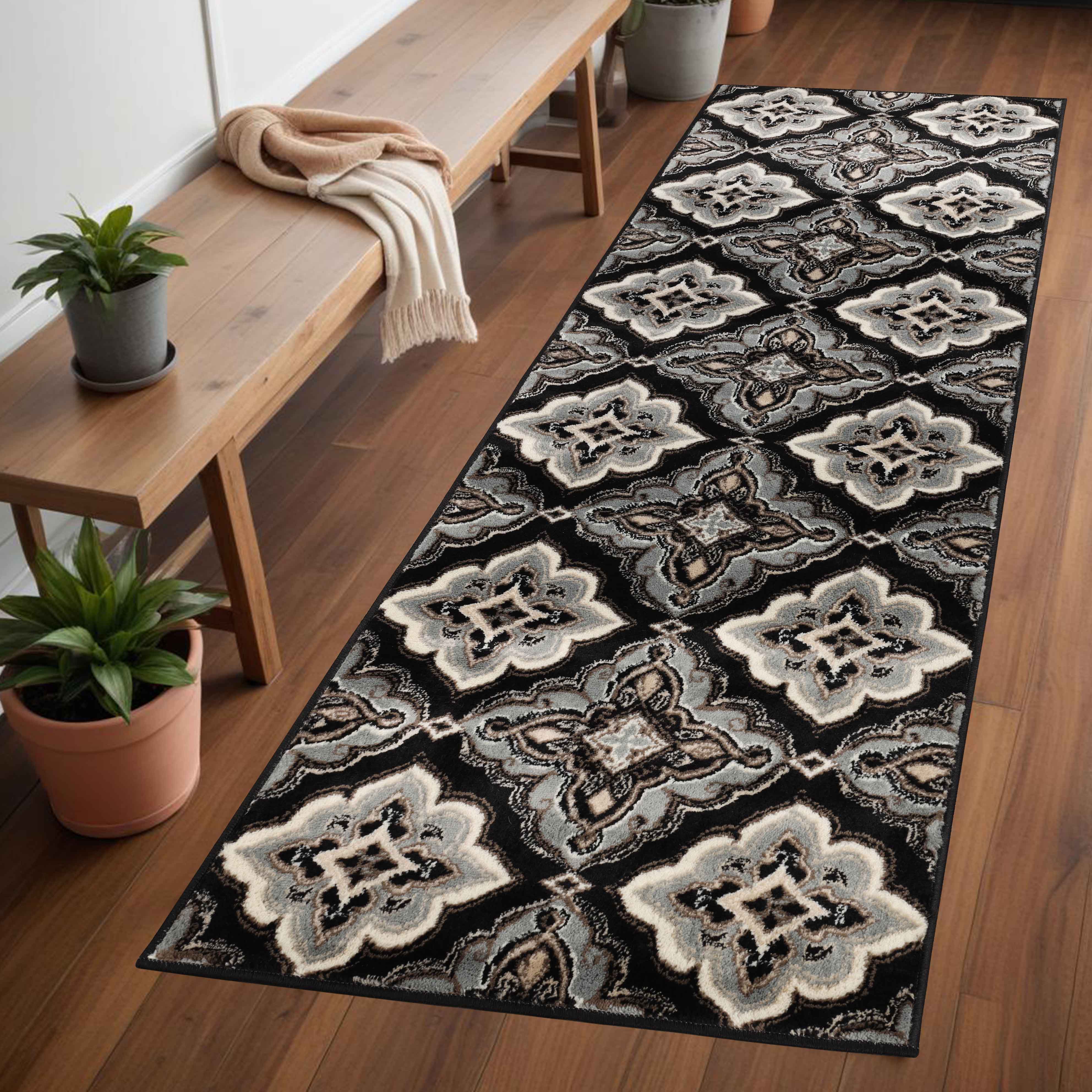 Elegant Crawford Floral Medallion Area Rug - Non-Slip Indoor Bohemian Decor Rug for Living Room, Bedroom & Dining Room