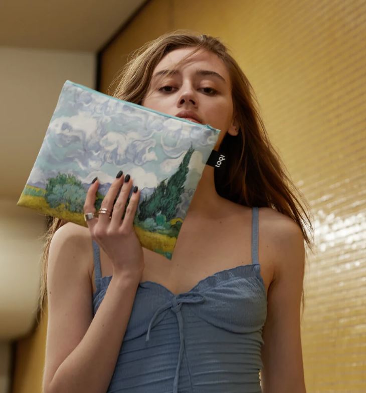 LOQI Zip Pocket Set - Vincent Van Gogh Inspired Reusable Shopping Bags for Groceries, Travel & Daily Use | Eco-Friendly Foldable Tote Bags with Zipper Pockets | Art Lovers Gift Idea
