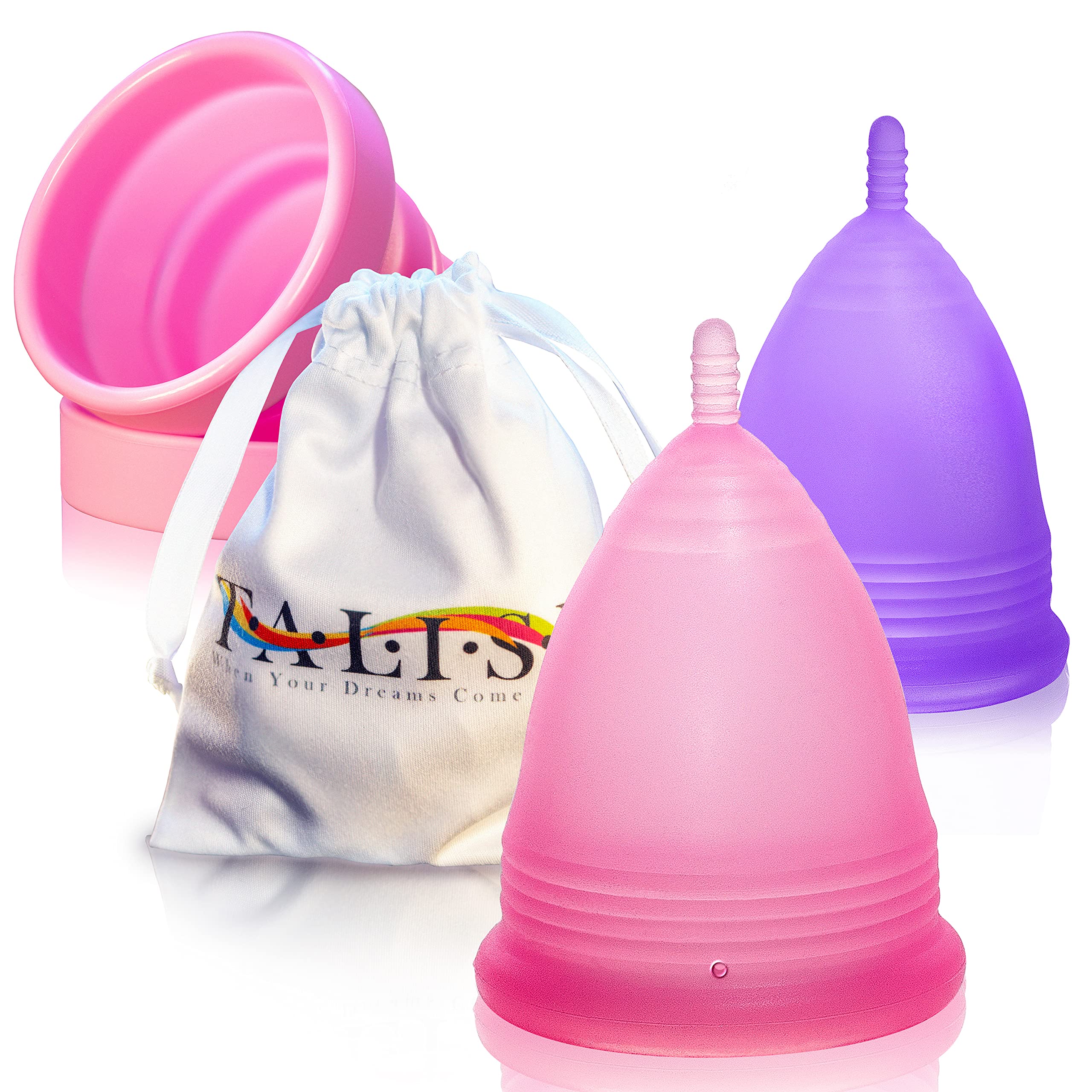Talisi Menstrual Cups Set of 2 (Small & Large) - Soft Reusable Period Cup Kit with Collapsible Silicone Sterilizer Case & Storage Bag | Leak-Proof Menstruation Cup for Teens, Beginners & Heavy Flow | Perfect for Travel, Gym & Active Lifestyle