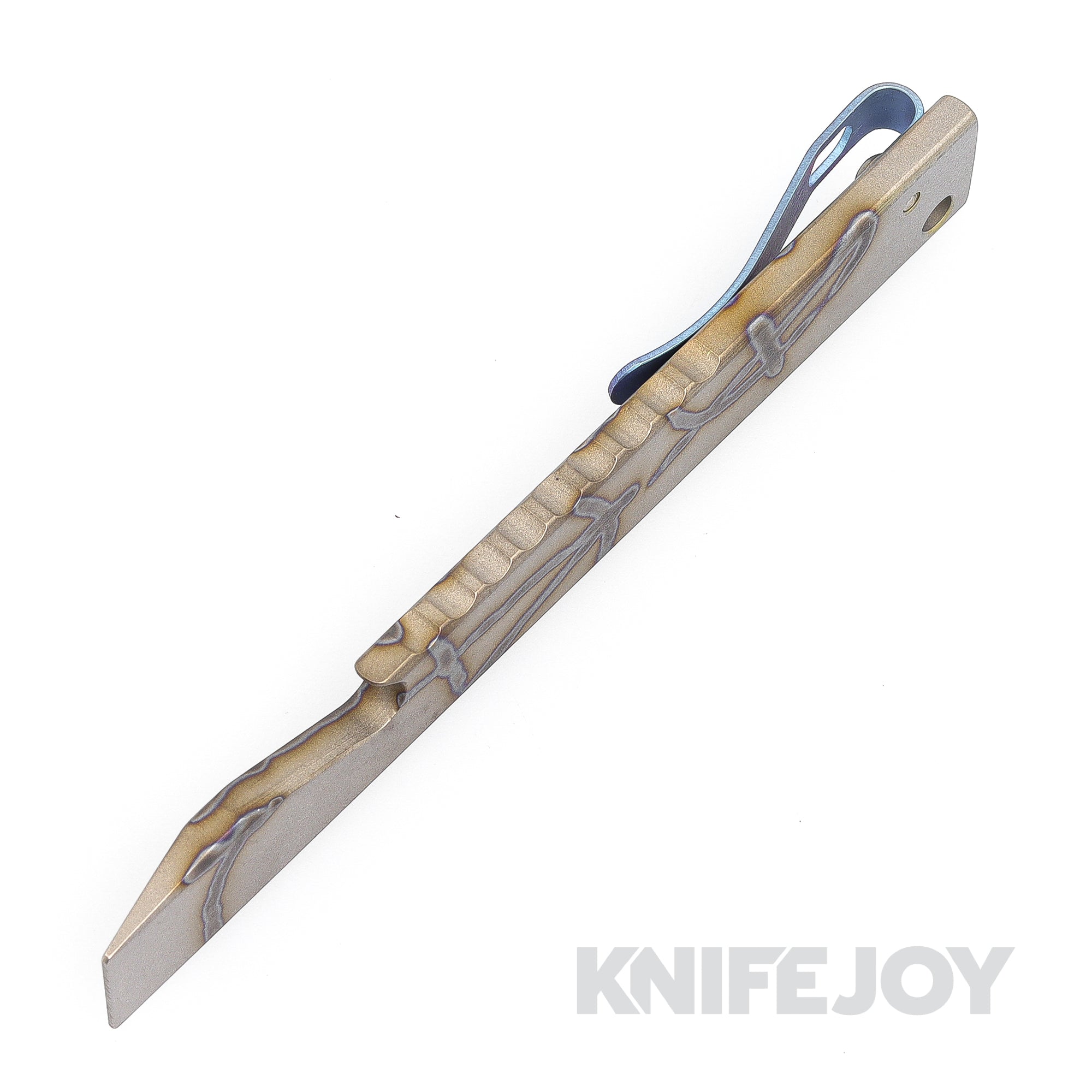 Maverick Customs 5.0 Anarchy Flamed Titanium Pocket Pry Bar & Bottle Opener with Blue Anodized Clip - EDC Multi-Tool for Outdoor, Camping & Everyday Carry (EDC)