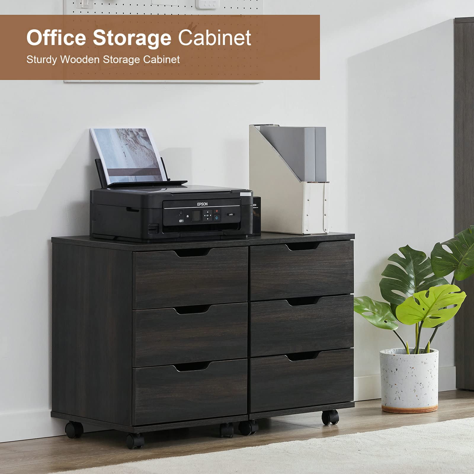 Soohow 3-Drawer Rolling File Cabinet with Wheels - Wooden Storage Organizer for Home Office, Under Desk, Makeup & Dresser - Compact File Cabinet with Smooth-Glide Drawers for Documents, Stationery & Beauty Products