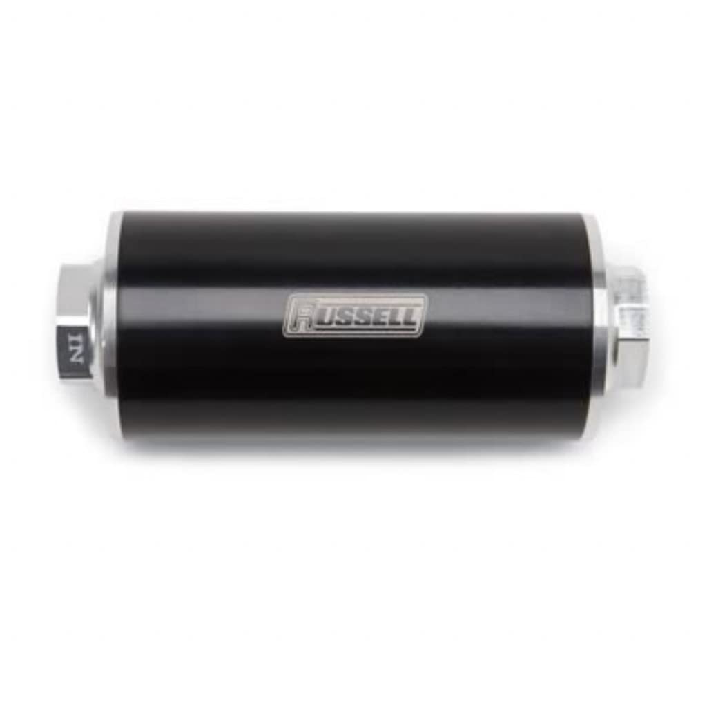 Russell Fuel Filter - High Performance Anodized Aluminum Fuel Filter with 12 Inch Length & -10 Male Inlet/Outlet - Perfect for Automotive, Marine, and Racing Applications