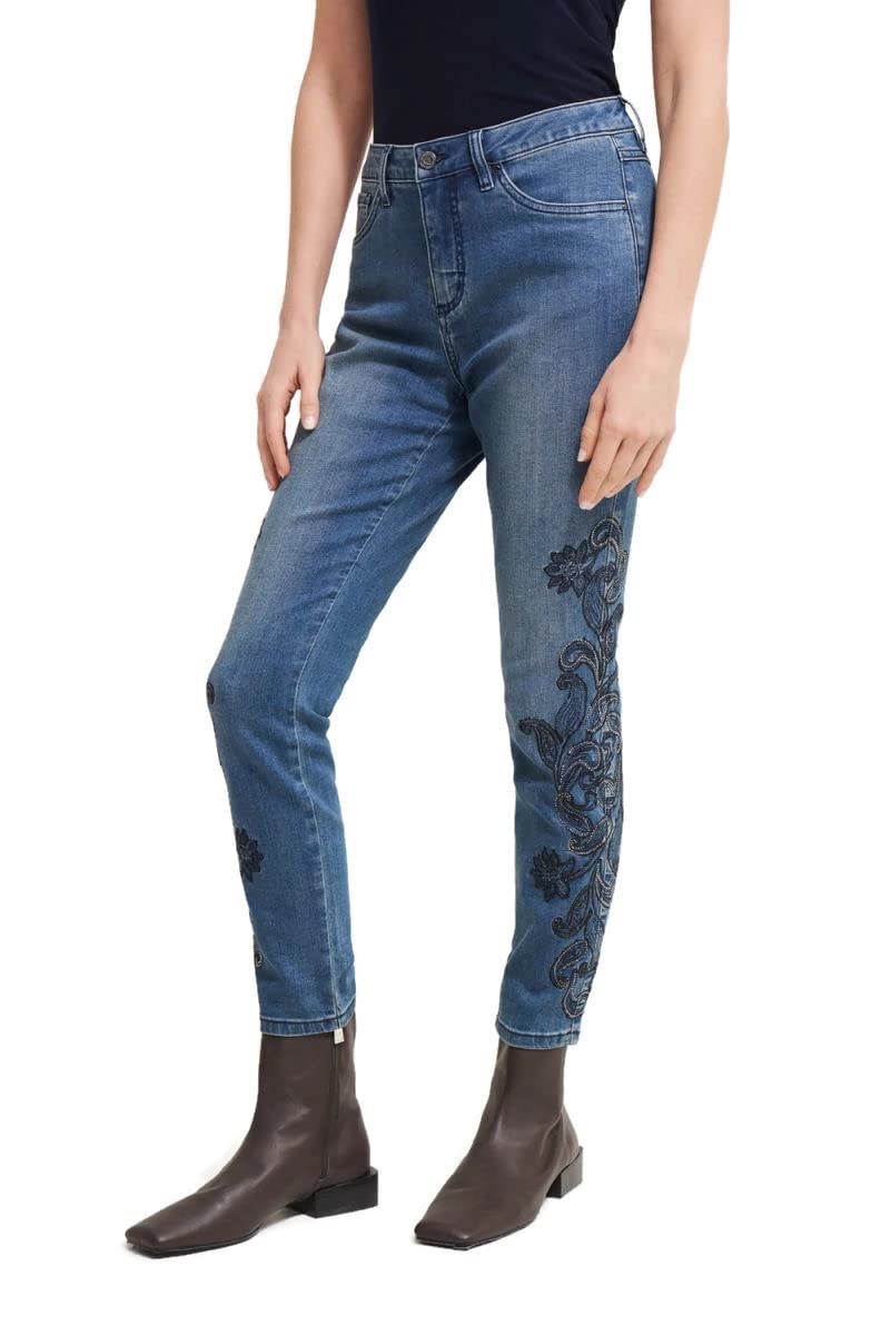 Joseph Ribkoff Women's Medium Blue Denim Pants with Stylish Details - Style 213984 | Perfect for Casual Outings, Office Wear & Evening Events