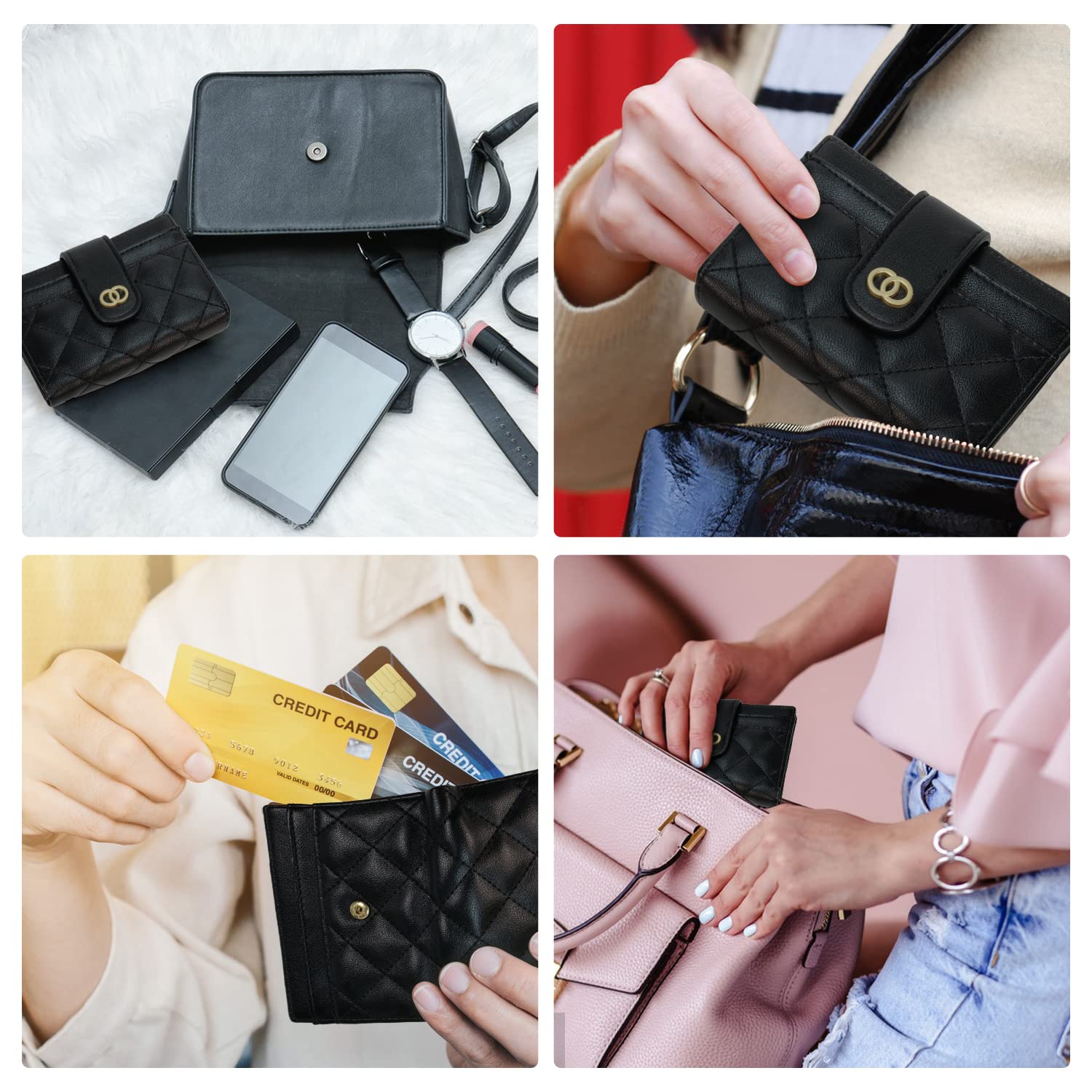Avando Slim RFID Blocking Wallet for Women - Compact Bifold Credit Card Holder with Zipper & ID Window - Mini Coin Purse for Everyday Use (Black) | Perfect for Travel, Shopping & Daily Essentials Organization