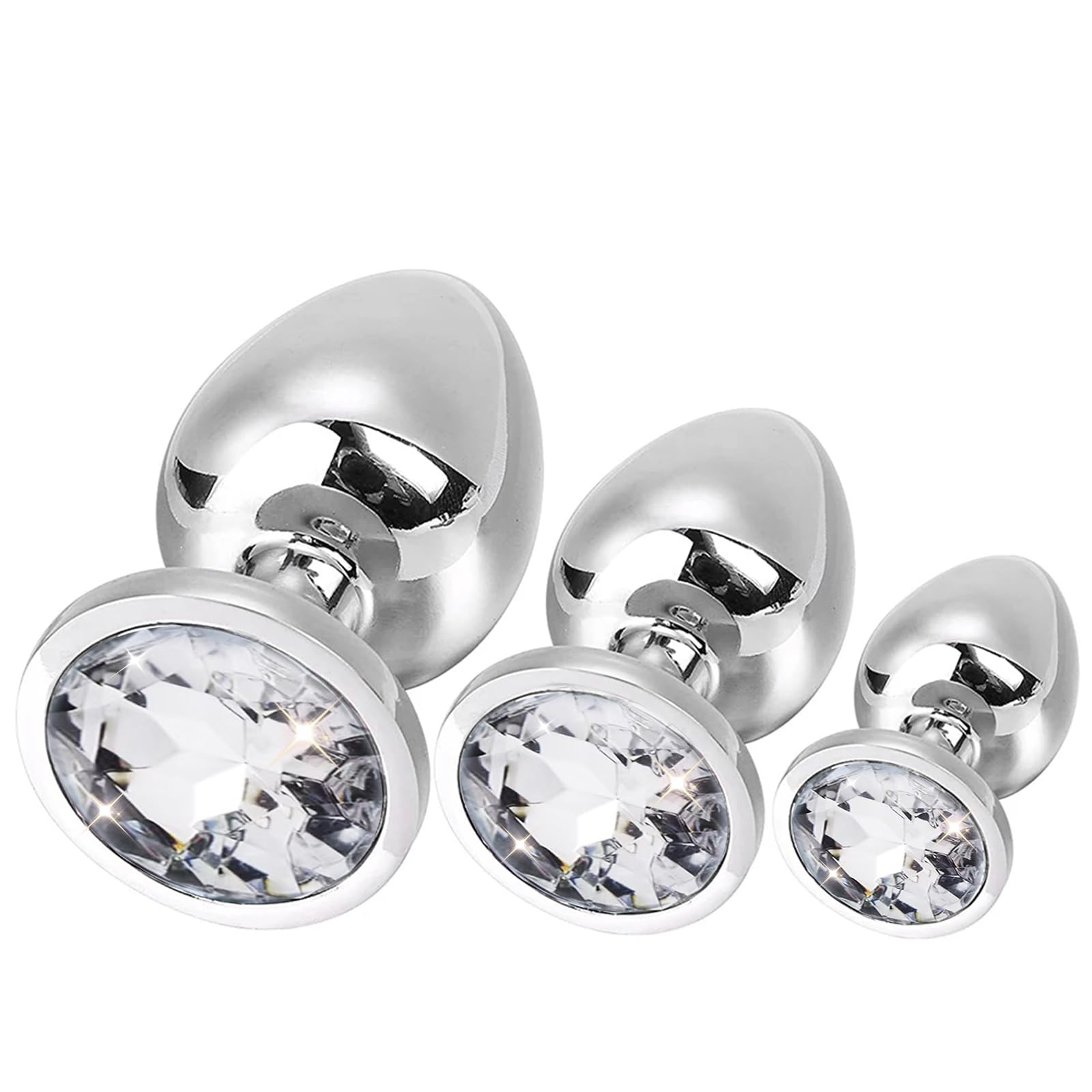 3-Piece Metal Anal Plug Set with Diamond Crystal - S/M/L Sizes for Beginners, Women, Men & Couples - Perfect for Sensual Play, BDSM & Intimate Exploration