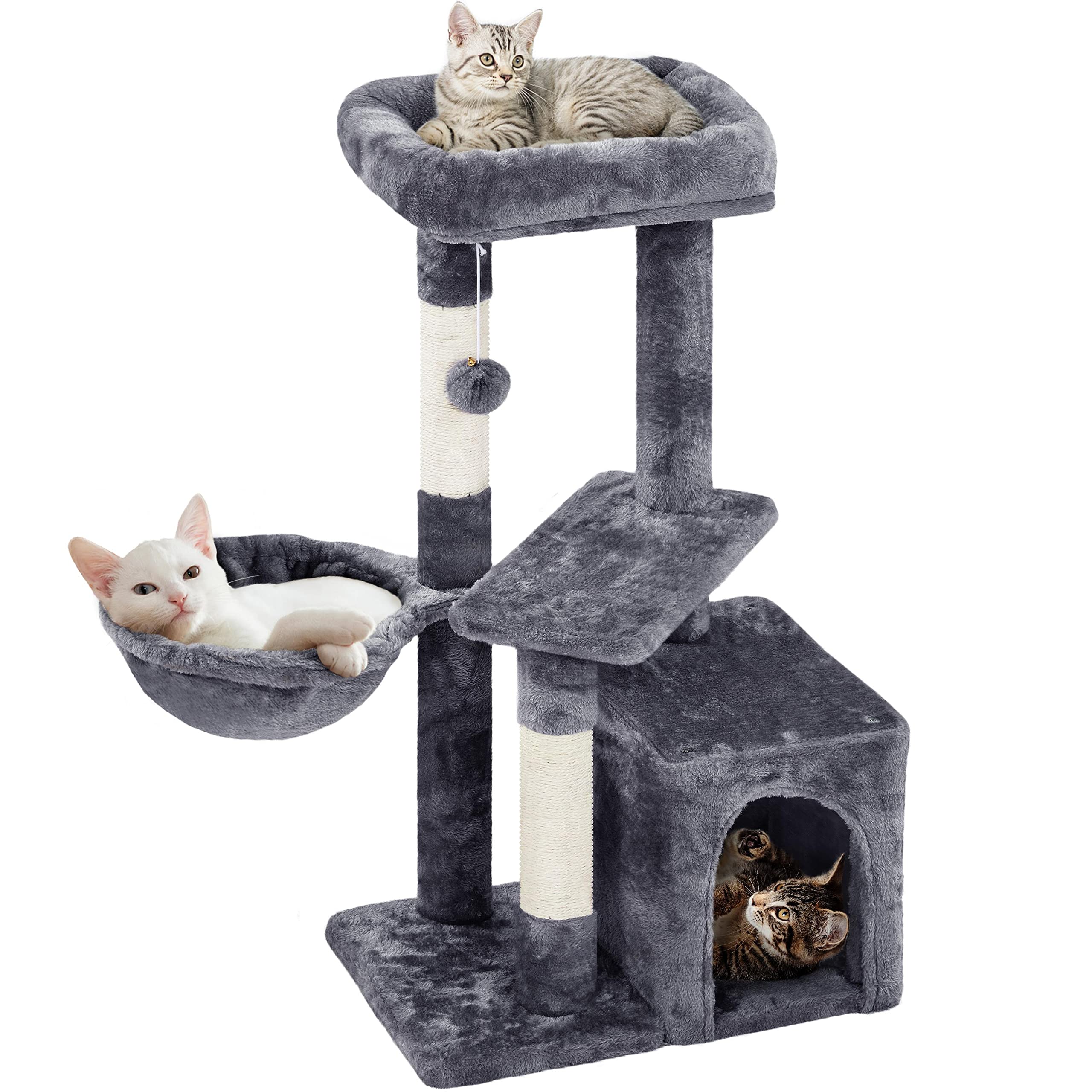 Topeakmart 34in Multi-Level Cat Tree Tower with Scratch Boards & Sisal Posts - Kitty Activity Center for Indoor Cats - Perfect for Small Spaces & Playtime Fun
