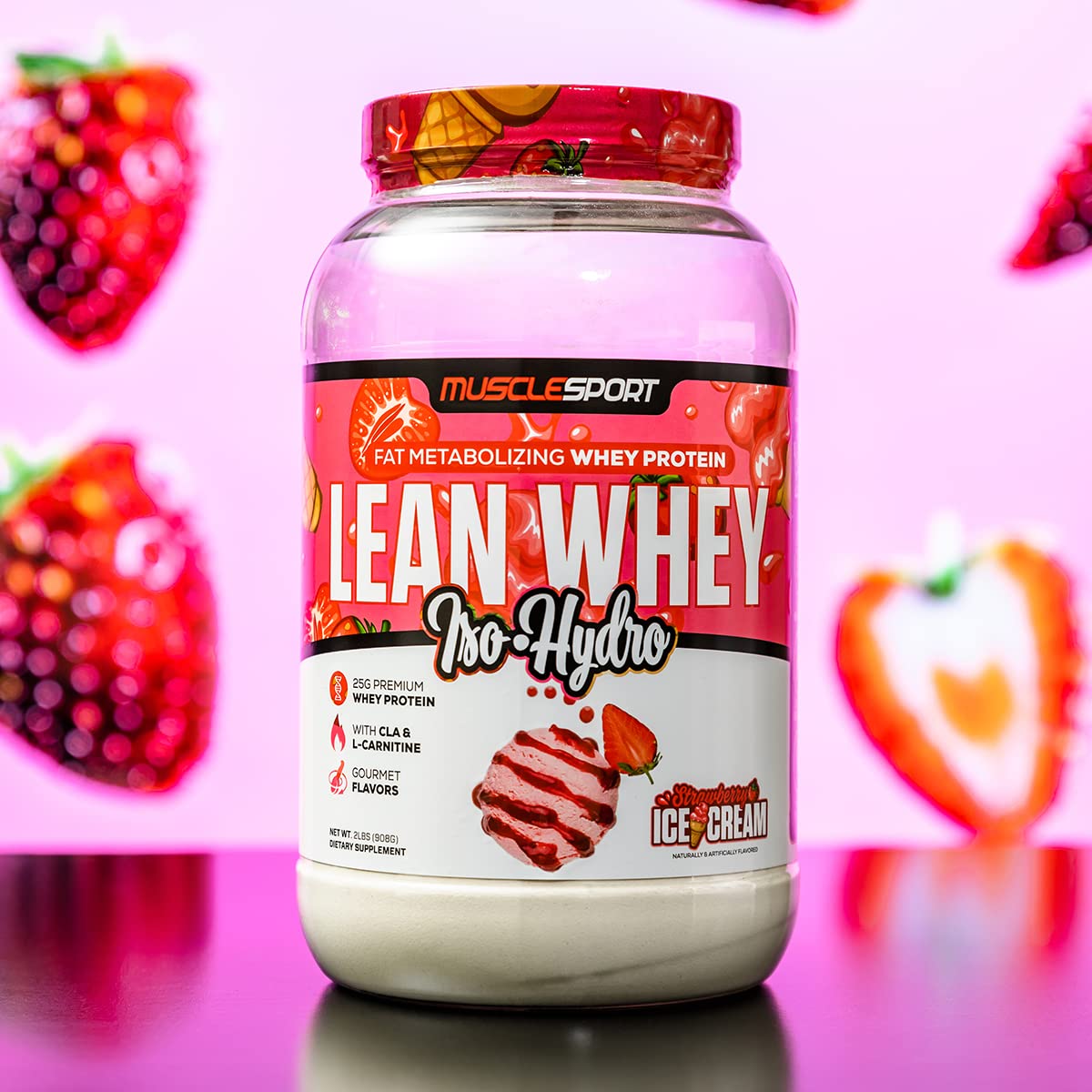 Musclesport Lean Whey Revolution™ Protein Powder - Whey Protein Isolate, Low Calorie Low Carb Low Fat, 25g Protein per Scoop - Strawberry Flavor (2LB) | Post-Workout Recovery, Meal Replacement, Weight Management & Muscle Building Supplement