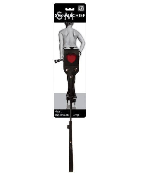 S&M Heart Crop - Black & Red Vinyl Impression Crop | 21 Inch Tickler Whip for BDSM Play, Sensation Play & Adult Roleplay