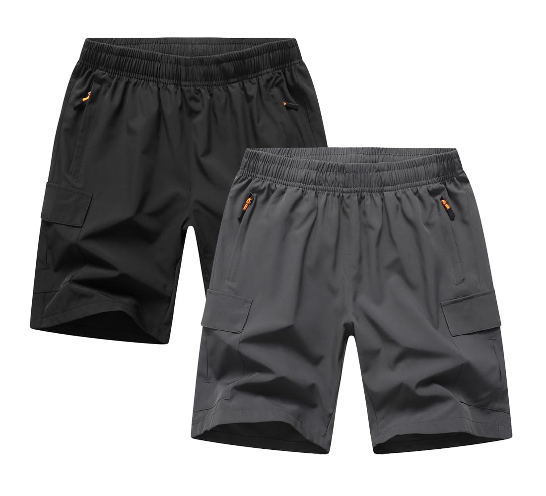 **Boys Quick Dry Cargo Shorts with Zipper Pockets - Athletic Youth Shorts for Outdoor Camping, Hiking & Sports Activities**