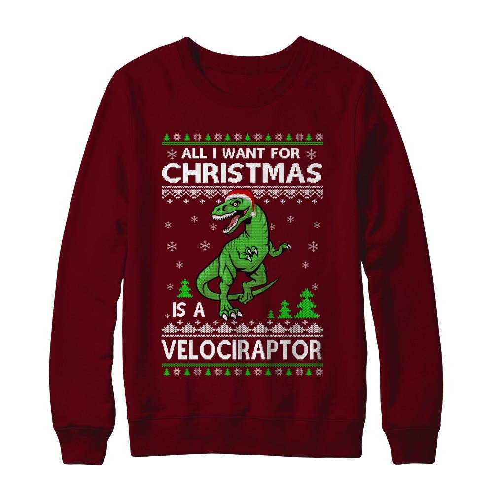 Funny Velociraptor Dinosaur Christmas Ugly Sweater - Novelty Holiday Pullover Sweatshirt for Men & Women - Perfect for Xmas Parties, Gift Exchanges & Festive Family Gatherings