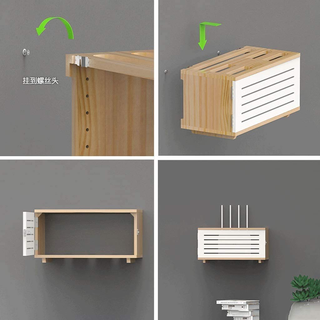 **Wall-Mounted Solid Wood Wireless Router Storage Box with 3 Shelves & Power Cord - White Finishing Box for Home Office & Tech Gadgets Organization**