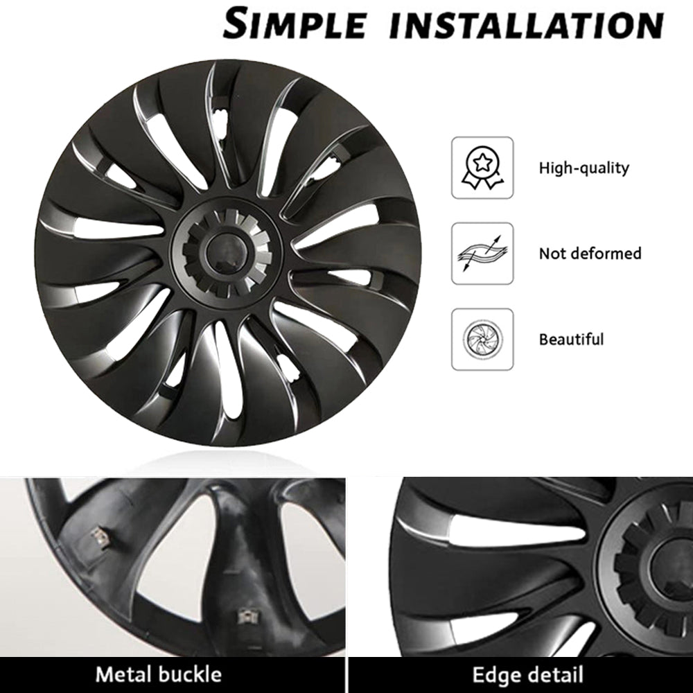 4PCS Tesla Model Y Wheel Caps - Überturbine Style 19-Inch Gemini Wheel Covers in Matte Black | Perfect for Model Y 2020-2023 | Enhance Style & Protect Wheels from Scratches