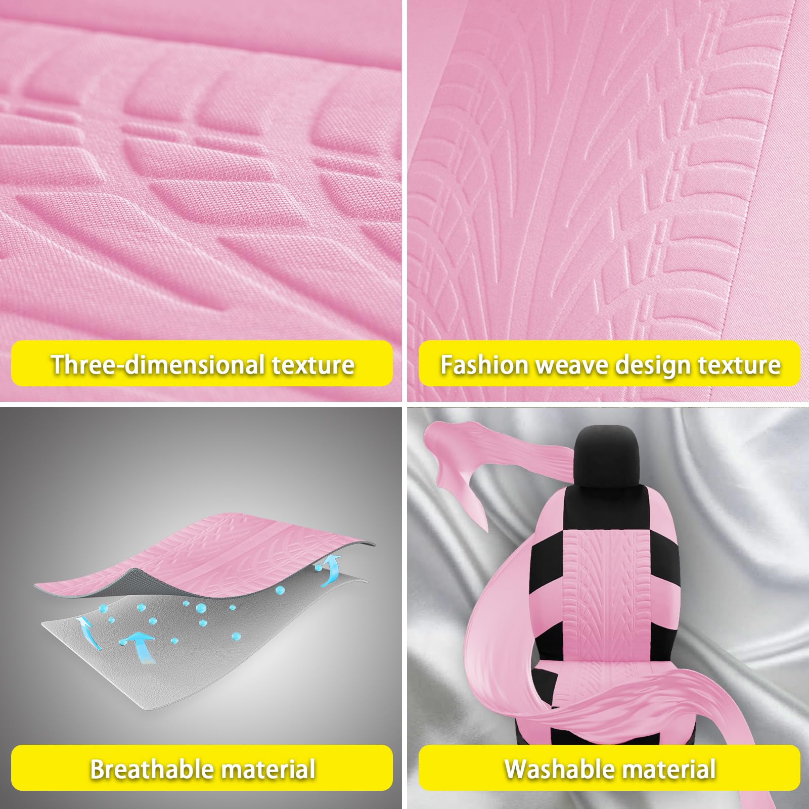 21-Piece Universal Car Seat Covers Full Set with Floor Mats - 3D Tire Print Design, 5mm Composite Sponge Padding - Pink SUV Accessories for Women (Perfect for Daily Commute, Road Trips & Car Interior Protection)