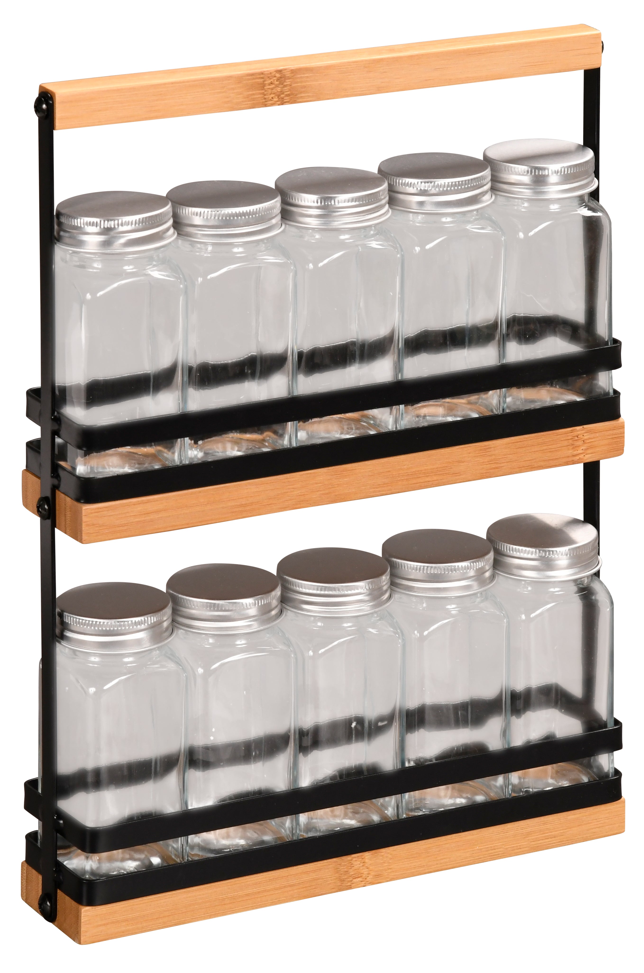 Premium Bamboo Spice Rack Organizer with 10 Glass Jars - Perfect for Kitchen Countertop, Pantry & Cabinet Storage Organization
