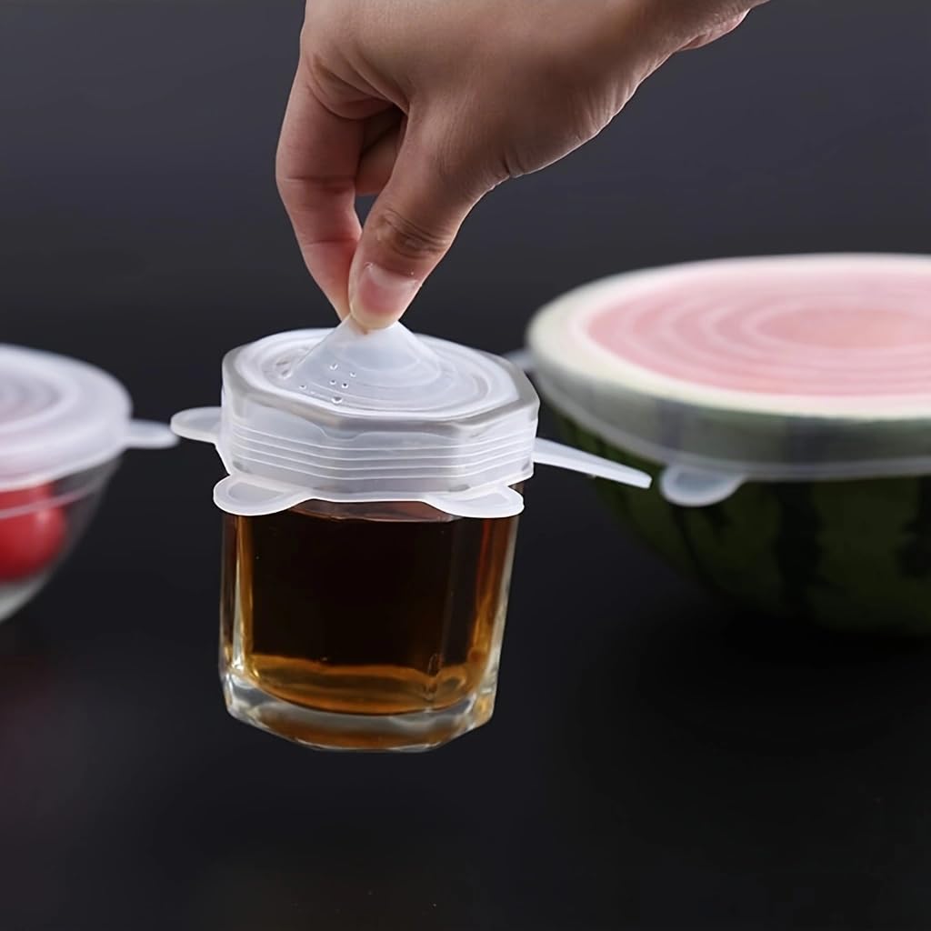 6-Piece Silicone Stretch Lids Set - Reusable Food Storage Covers for Bowls, Containers & Fruits (White) - Perfect for Meal Prep, Leftovers & Refrigerator Organization