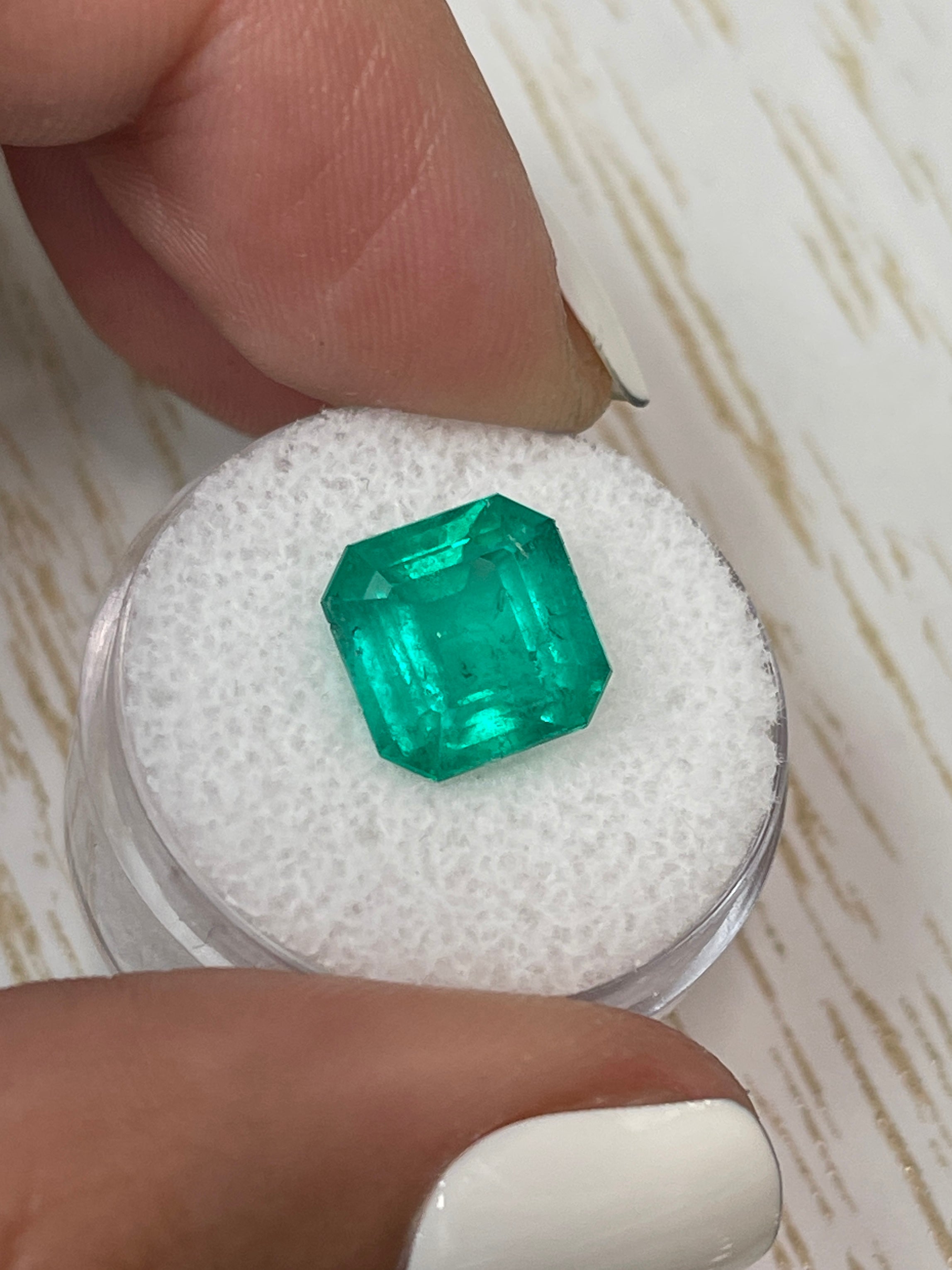 4.75 Carat Minor Oil 10x10mm Deep Bluish Green Natural Loose Colombian Emerald Asscher Cut Gemstone for Jewelry Making & Engagement Rings