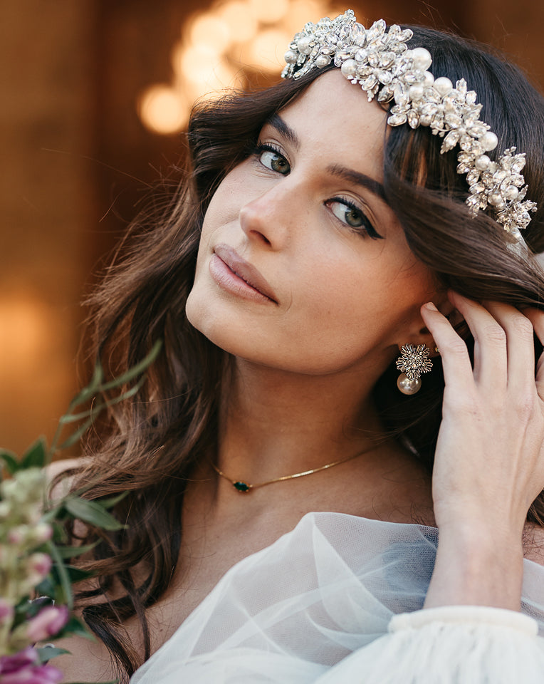 Art Deco Crystal Star Stud Bridal Earrings with Pearl Accent - Steph Earring by Kezani | Perfect for Weddings, Prom & Special Occasions