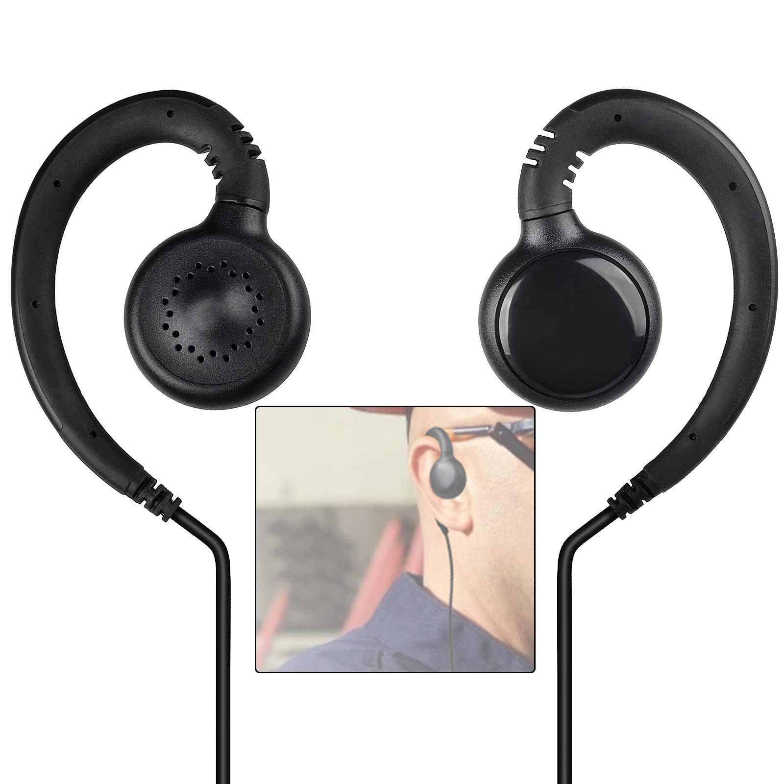 HYS 2.5mm Tactical Earpiece with Soft Rubber C-Shaped Earhook - Clear Audio Surveillance Headset for Law Enforcement, Security & Radio Communication (Compatible with Transceivers & Shoulder Speaker Mics) - Perfect for Covert Operations, Event Security & Professional Use