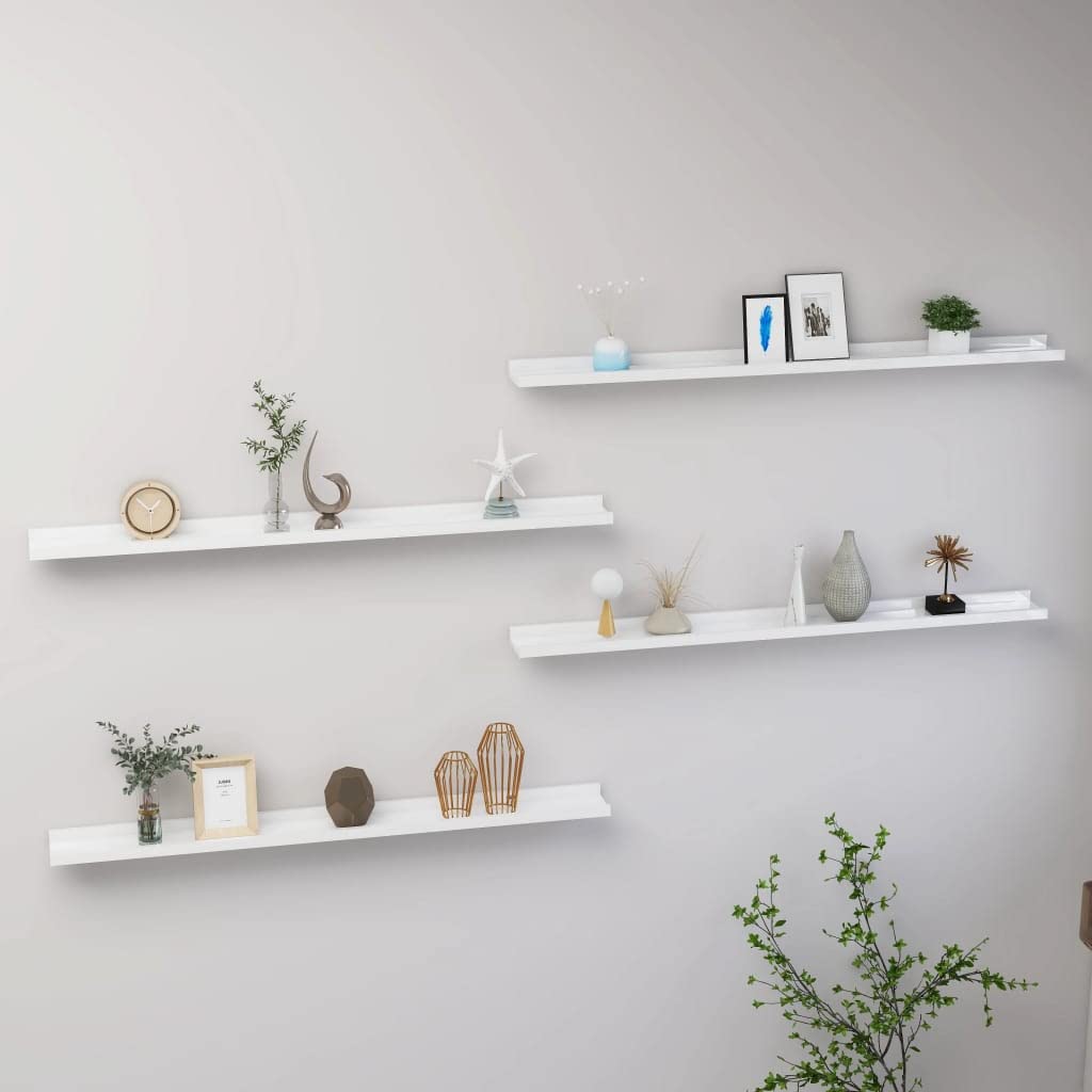 FAMIROSA 4-Piece Wall Shelves Set - High Gloss White Floating Shelves 39.4