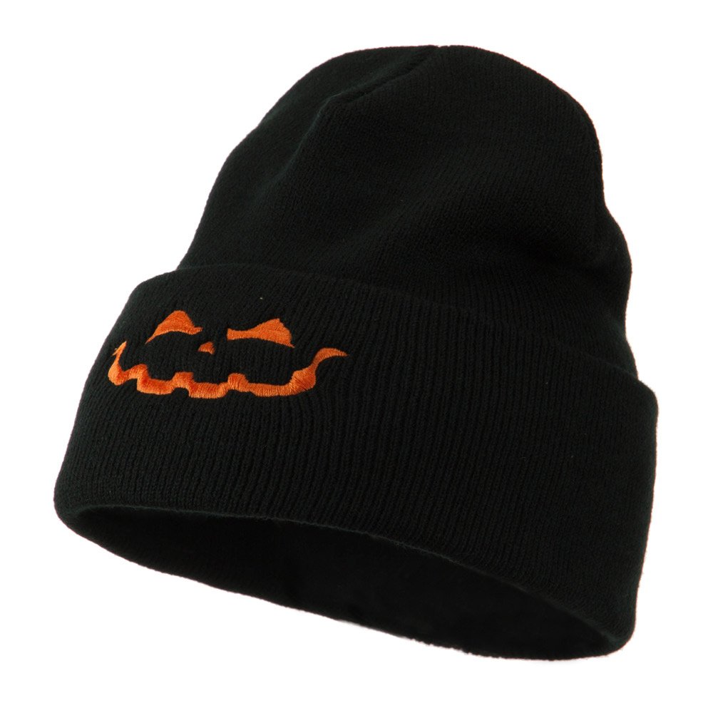 Halloween Jack o Lantern Face Embroidered Beanie Hat - Warm Knit Skull Cap for Men & Women - Perfect for Trick or Treating, Costume Parties & Cold Weather