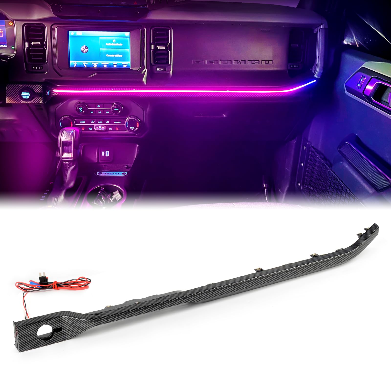 7-Color LED Interior Car Ambient Lights for Ford Bronco 2021-2024 - Center Console & Passenger Side Lighting Accessories (Not for Bronco Sport) | Enhance Mood & Style for Night Driving & Car Shows