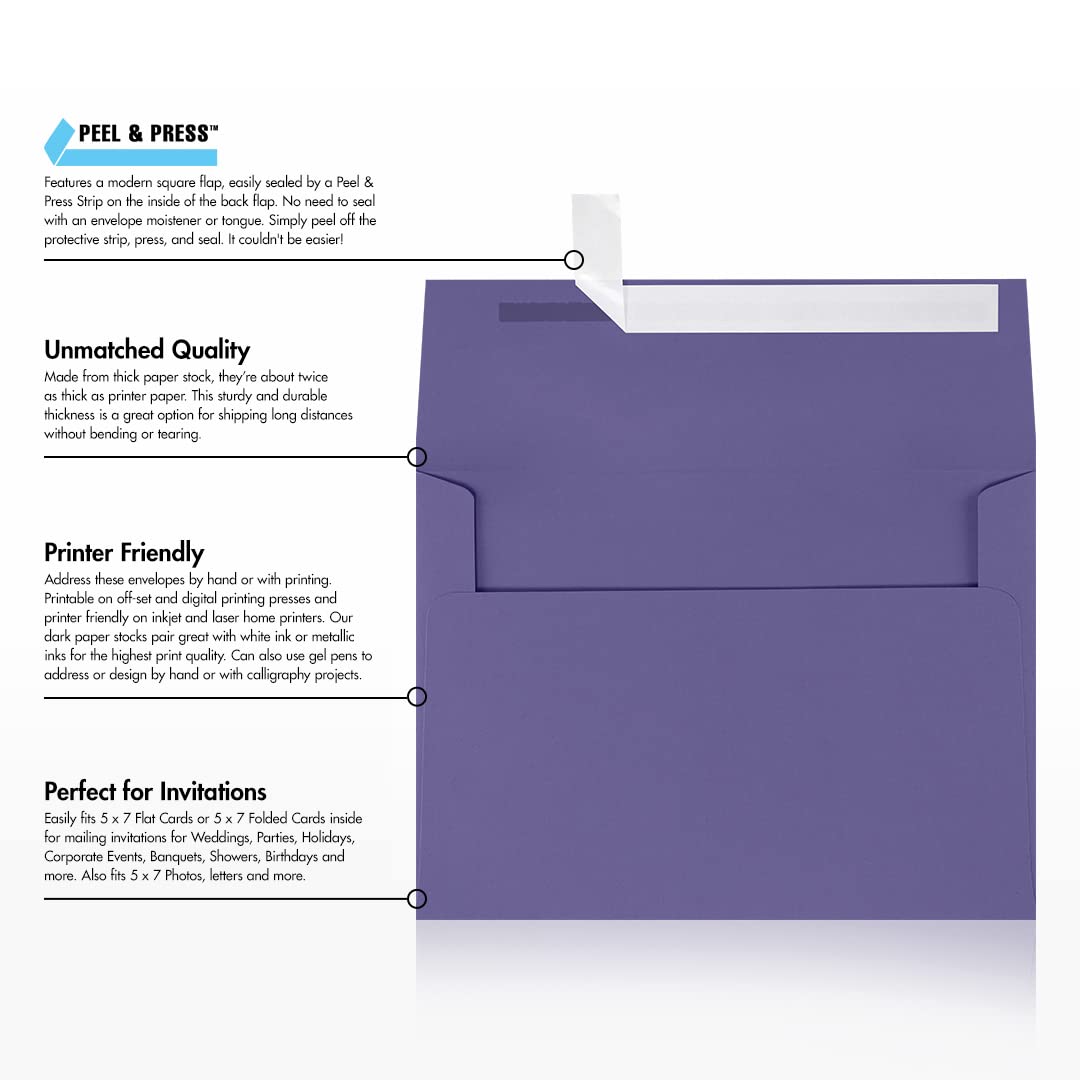 LUXPAPER A7 Invitation Envelopes 5x7 Cards - 80lb Wisteria Purple, Printable Wedding Invitation Envelopes with Peel & Press Seal, 1000 Pack (5.25x7.25 inches) - Perfect for Weddings, Parties, Greeting Cards and Special Events