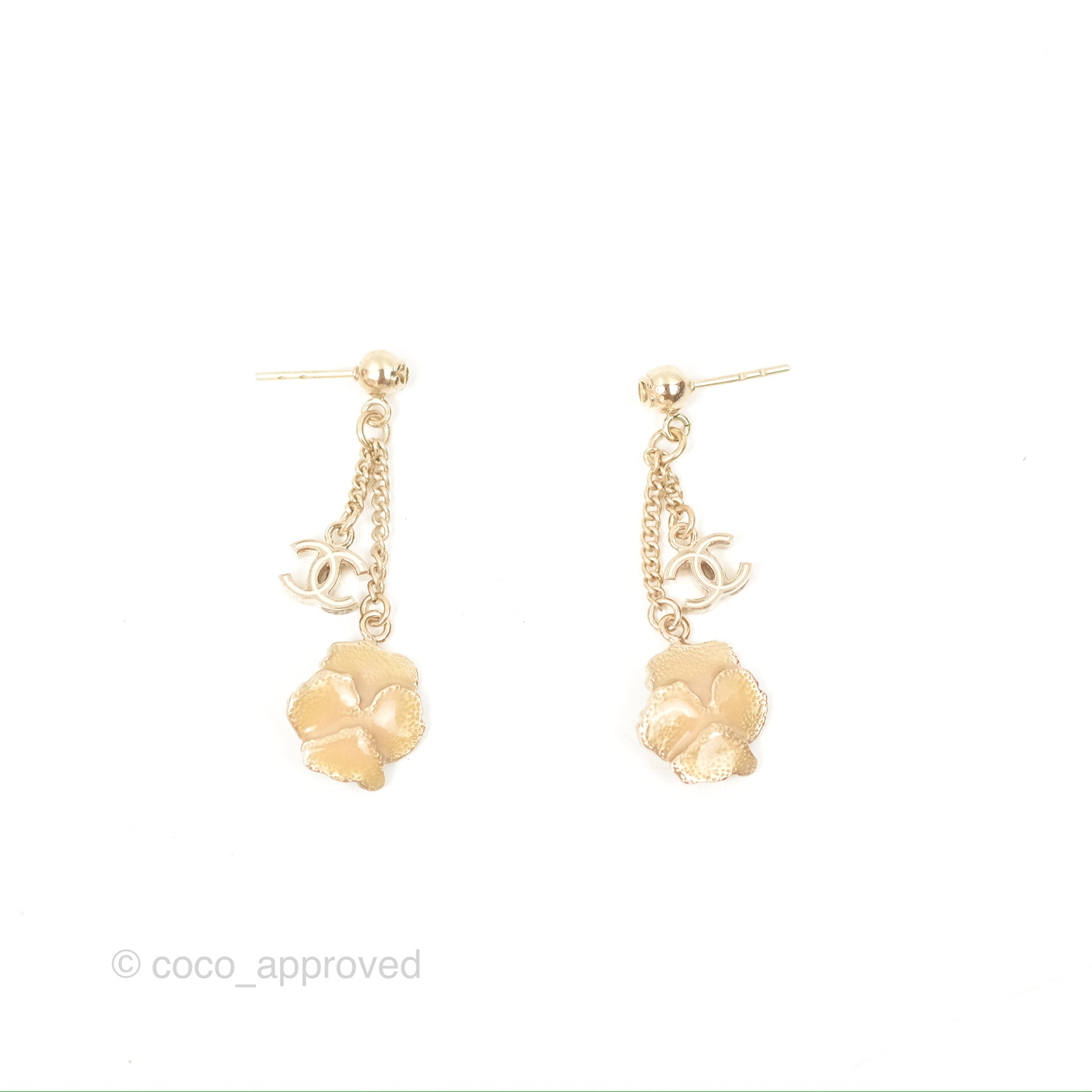 Chanel CC Flower Drop Earrings - Gold Tone 13C - Luxury Fashion Jewelry for Women, Perfect for Parties, Weddings & Special Occasions