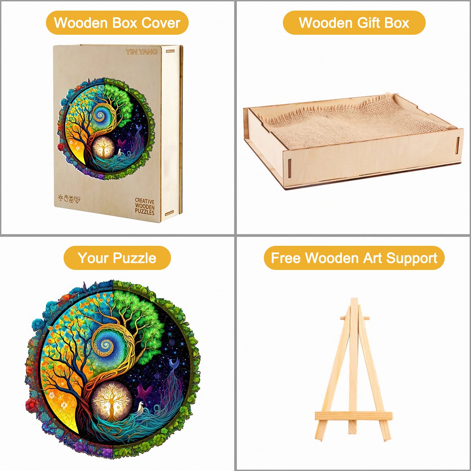 Premium Wooden Jigsaw Puzzles for Adults - Unique Yin Yang Shape, 100-Piece Challenging Brain Teaser (7.9x7.9 Inch) - Perfect for Stress Relief, Home Decor & Mindfulness Activities