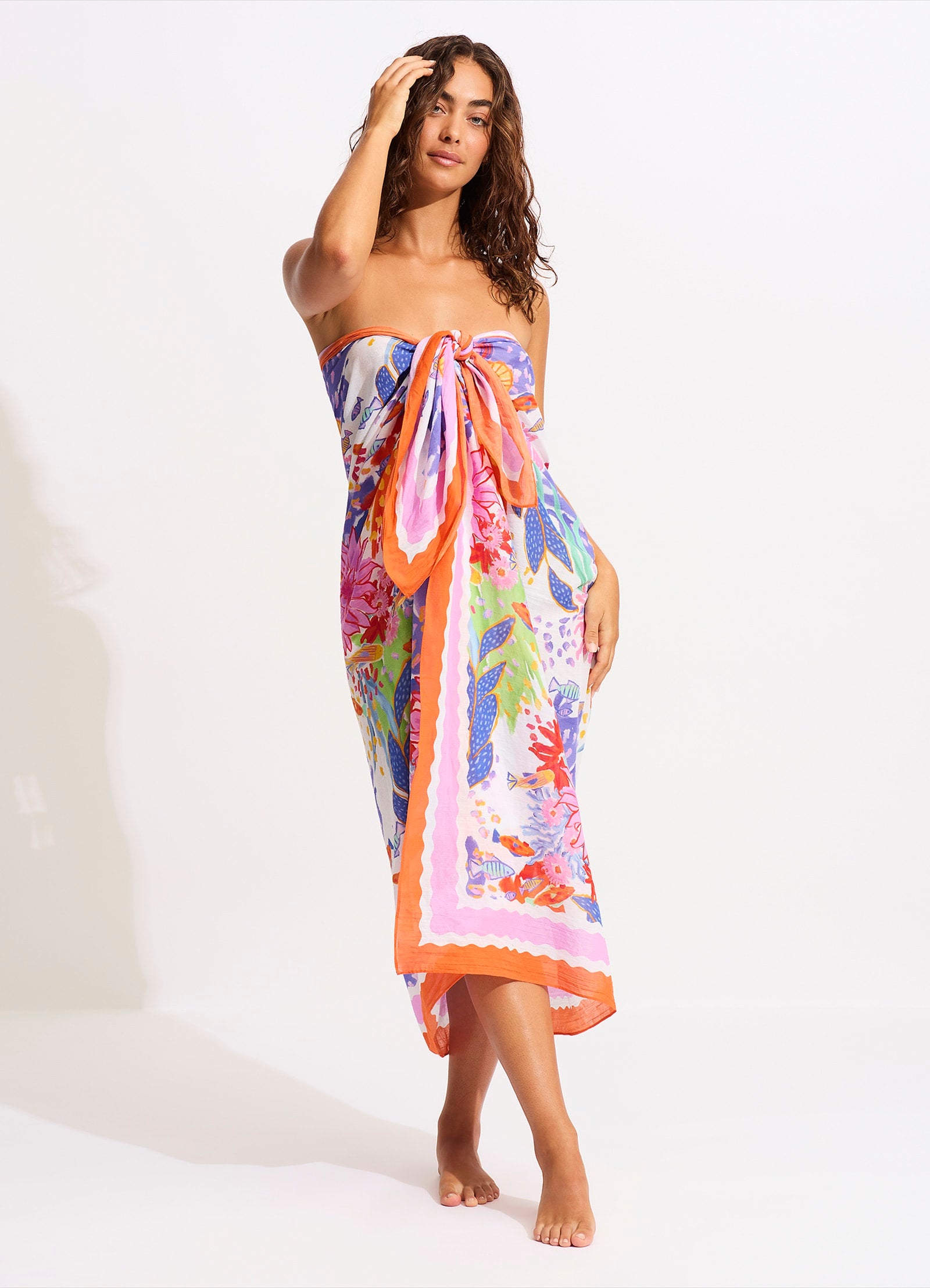 Under The Sea Sarong - White Beach Wrap for Women - Perfect for Swimming, Sunbathing & Tropical Vacations