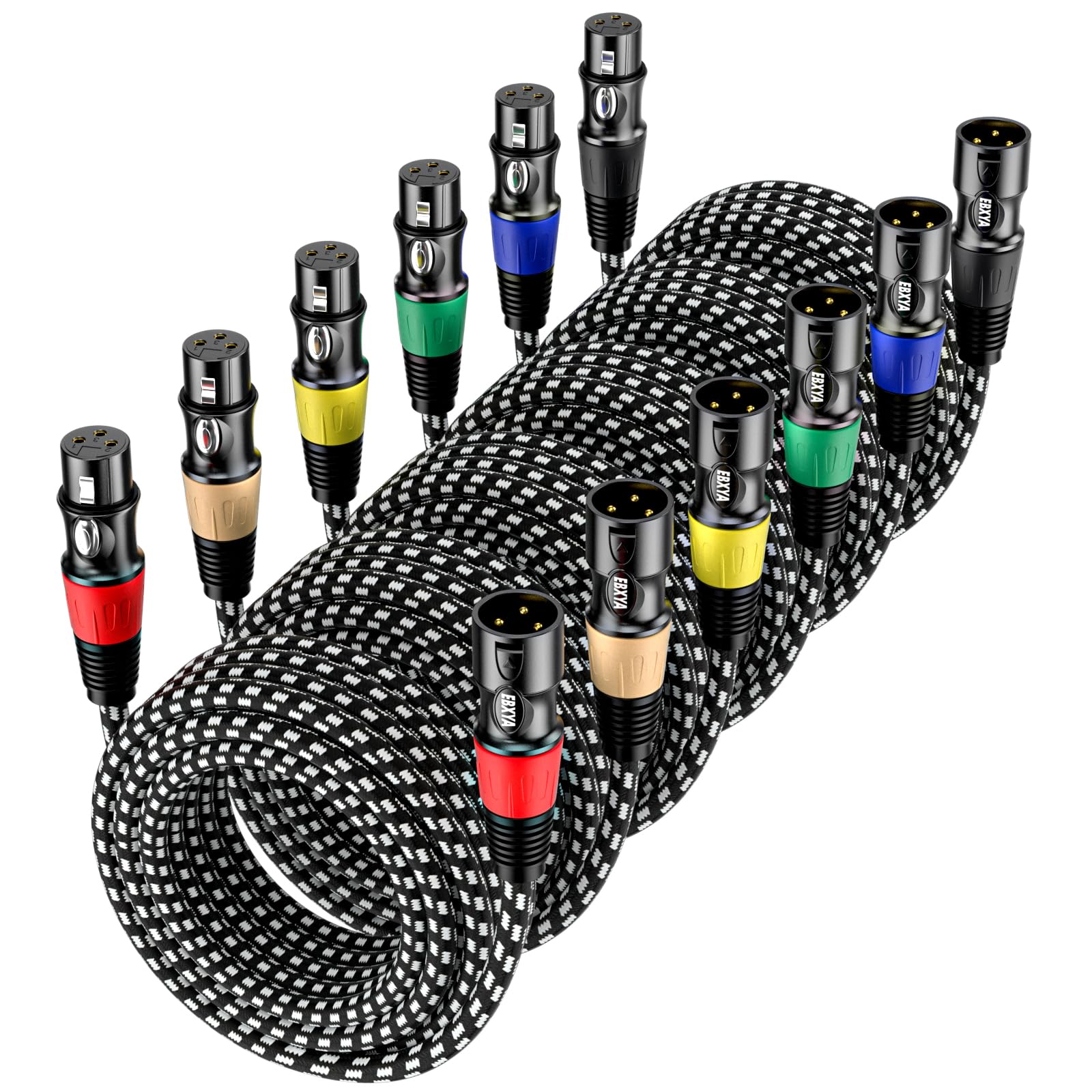 EBXYA 25ft XLR Cable 6-Pack - Gold Plated 3-Pin XLR Male to Female Microphone Cable - Professional Balanced Audio Cable for Mixers, Amplifiers, Recording Studios - Perfect for Live Performances & Home Studios