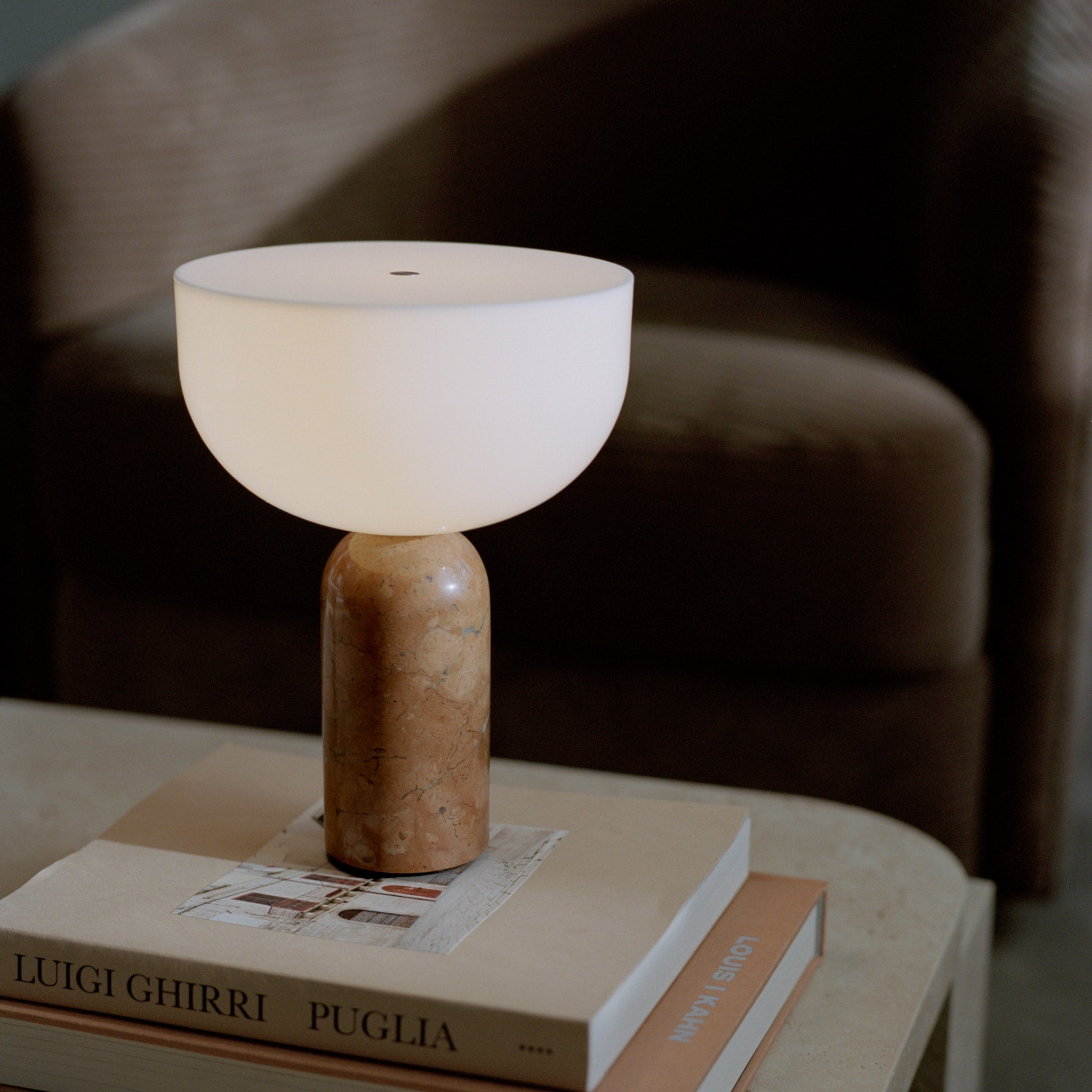 NEW WORKS Kizu Portable Table Lamp - Modern Breccia Pernice Marble Design for Bedroom, Living Room & Office | USB Rechargeable LED Night Light