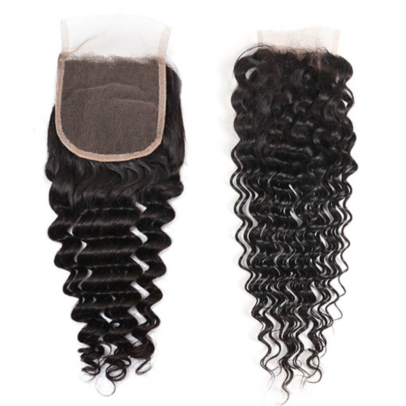 Eullair Deep Wave Bundles with Closure 3/4 PCS - 4x4 5x5 6x5 HD Lace Closure Human Hair Weave - Perfect for Natural Hairstyles, Sew-Ins & Protective Styling