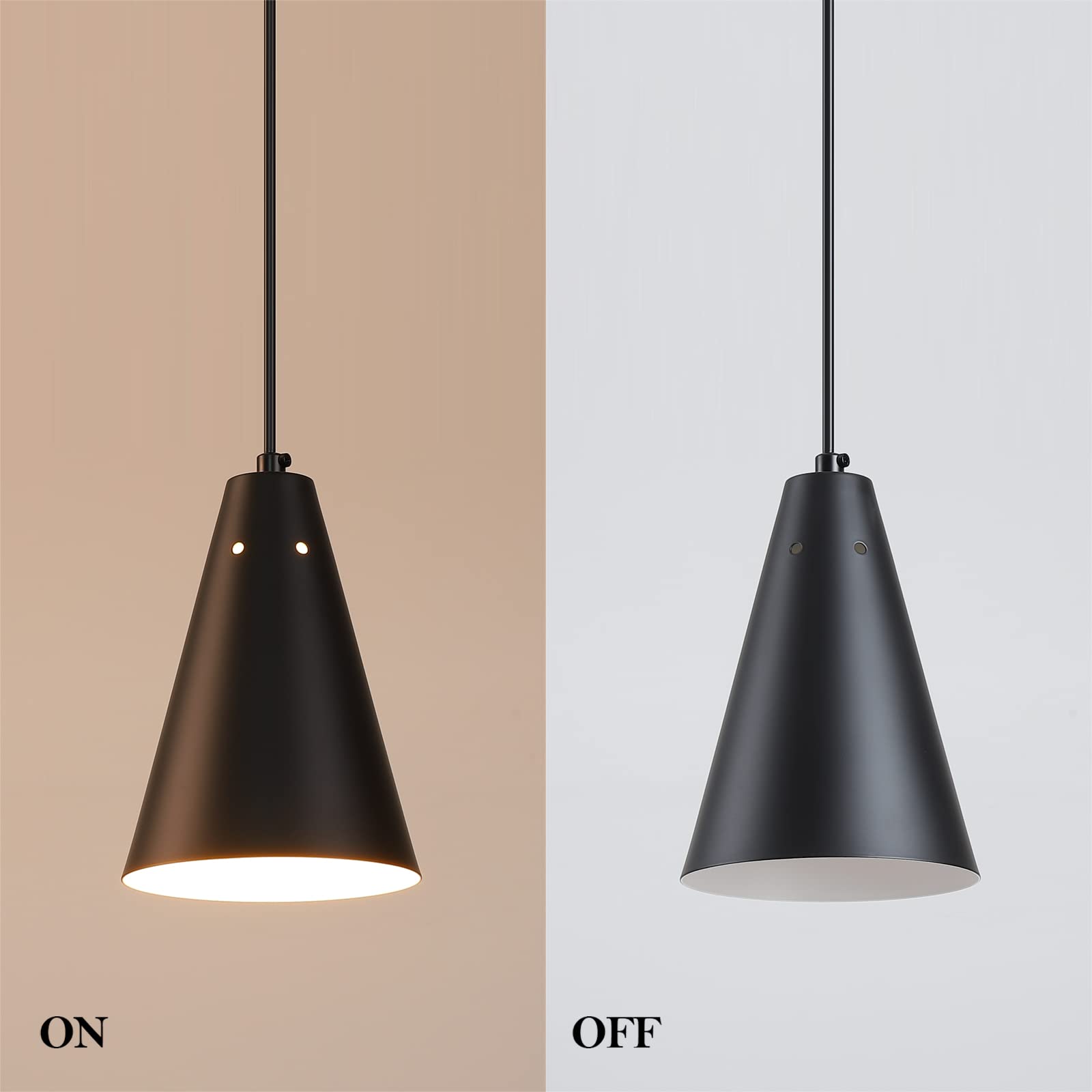 Black Plug-In Pendant Light with On/Off Switch - Modern Farmhouse Hanging Light Fixture with Metal Shade - Mini Pendant Lights for Kitchen Island, Bedroom, Dining Room & Living Room - Easy Installation with Plug-In Cord