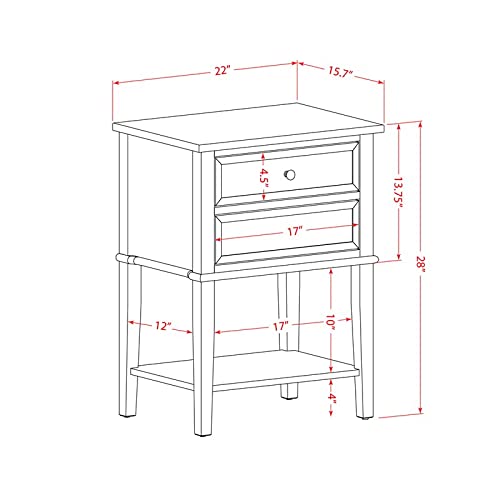 East West Furniture Valencia Modern End Table - Rectangle Night Stand with 2 Drawers, 16x22 Inch, Wirebrushed Buttercream Finish | Bedroom Furniture, Living Room Side Table, Small Space Storage Solution