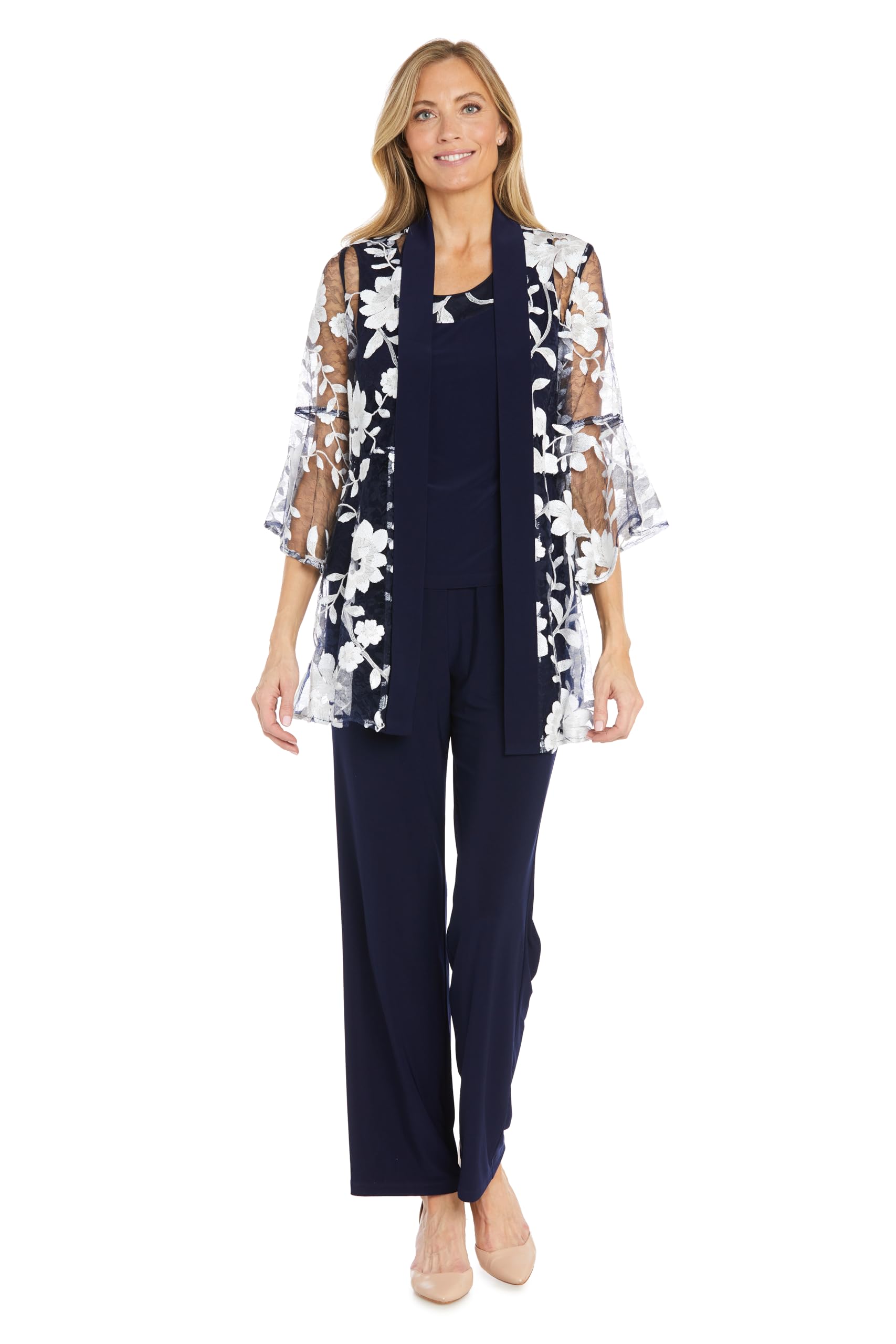 3PC Floral Embroidered Duster Pantsuit Set with Tank Top & Matching Jacket - Bell Sleeve Outfit for Women | Boho Chic Style, Casual Wear, Party & Special Occasions