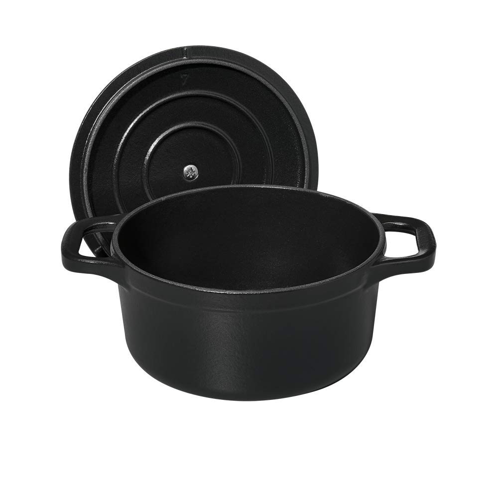 Premium Enameled Cast Iron Dutch Oven with Lid - 6.7QT Black FN423 Dual Handle Cookware for Bread Baking, Soups, Stews & Roasting - Non-Stick Enamel Coated Oven Safe Pot for Camping, Kitchen & Outdoor Cooking (17x13x11cm)