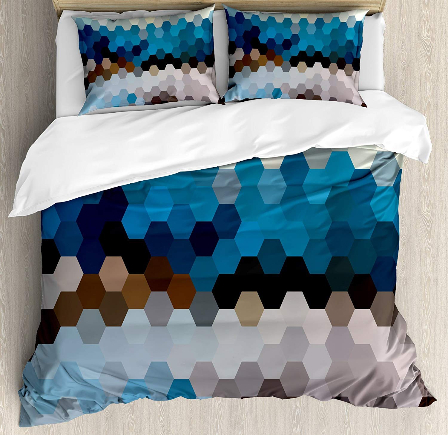 3 Piece Queen Duvet Cover Set - Geometric Printed Bedding with 2 Pillow Shams | Ultra Soft Fabric & Zipper Closure | Modern Hexagonal Fractal Design | Winter Landscape Theme - Perfect for Master Bedroom, Guest Room & Cozy Winter Nights