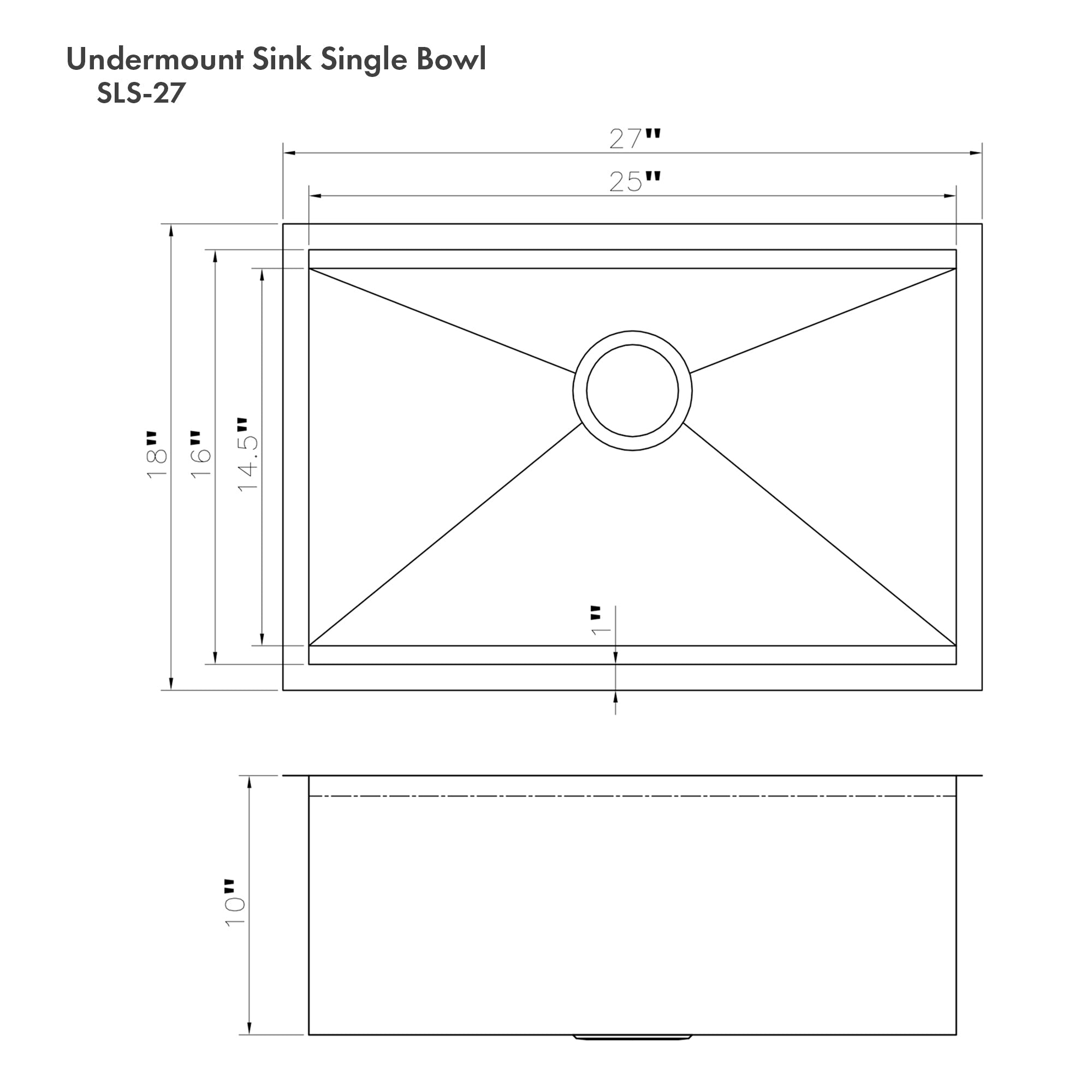 ZLINE Garmarch 27-Inch Undermount Single Bowl Stainless Steel Kitchen Sink with Bottom Grid & Accessories (SLS 27) - Perfect for Modern Kitchens, Remodeling & Heavy-Duty Cooking